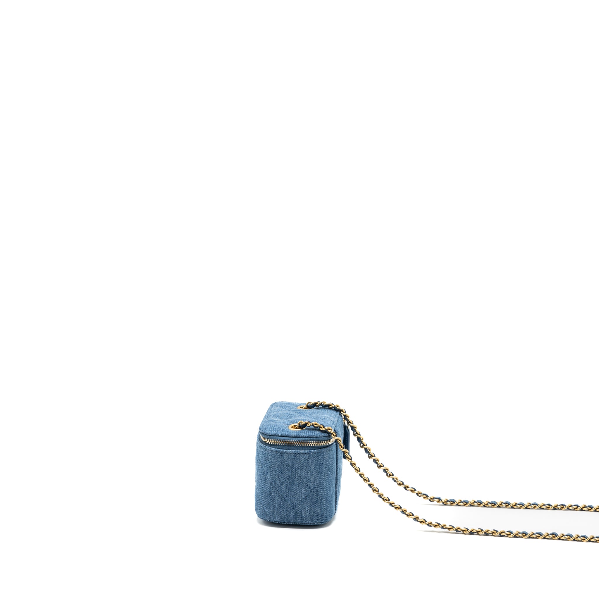 Chanel Pearl Crush Mini Vanity Case Denim Blue Brushed GHW - Image 3