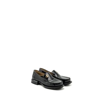 Chanel Size 38.5 CC Logo With Pearl Loafer Patent Black GHW