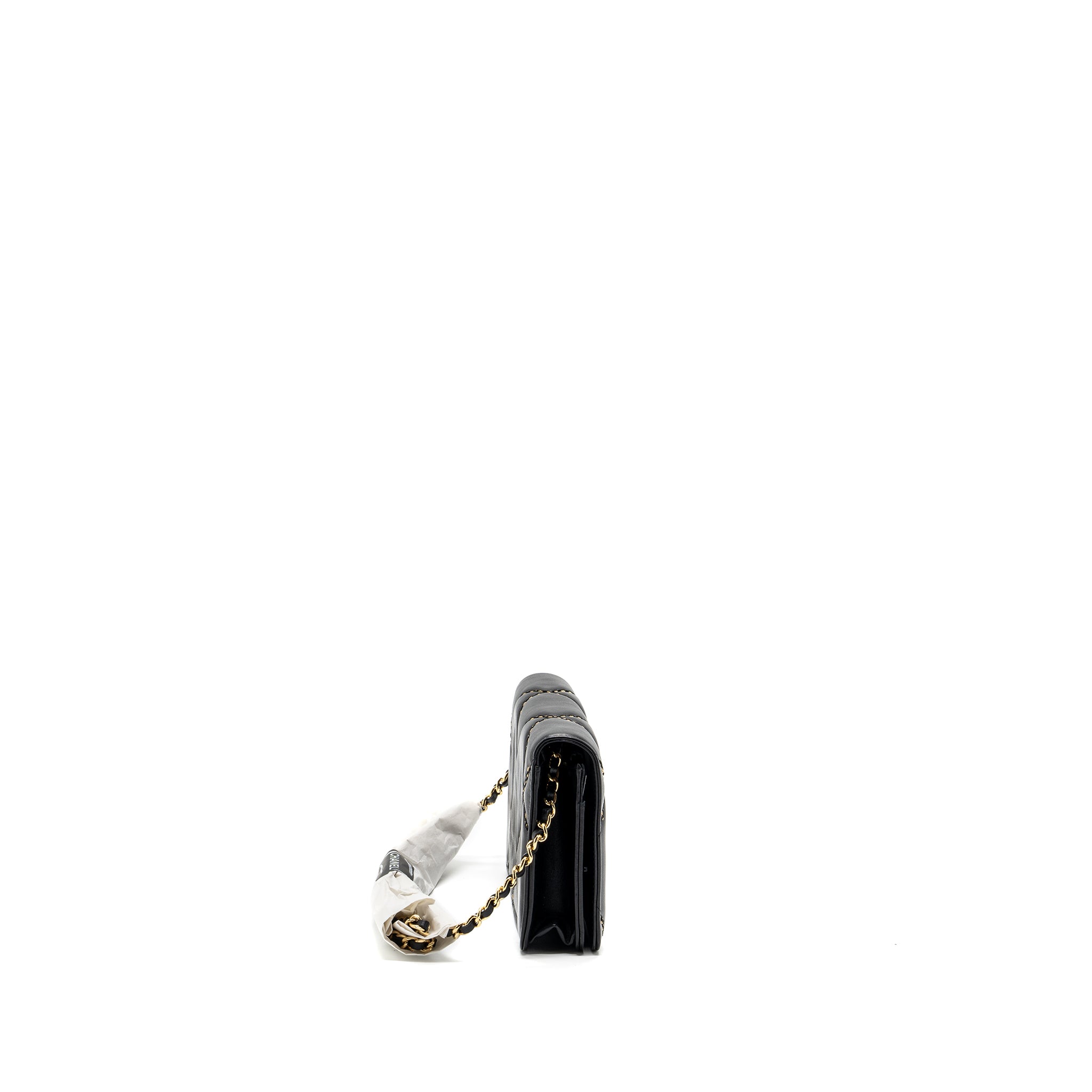 Chanel Quilted Wallet on Chain Shiny Calfskin Black GHW (Microchip) - Image 3