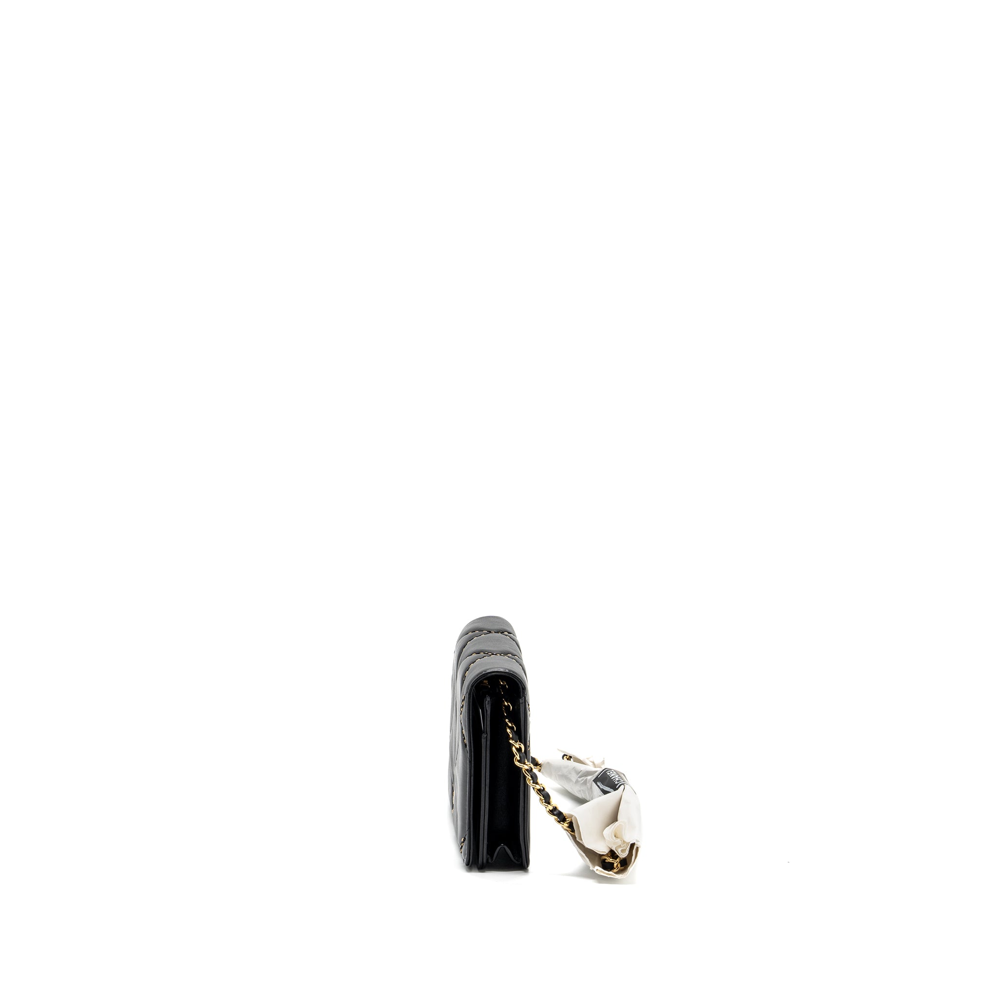 Chanel Quilted Wallet on Chain Shiny Calfskin Black GHW (Microchip) - Image 4