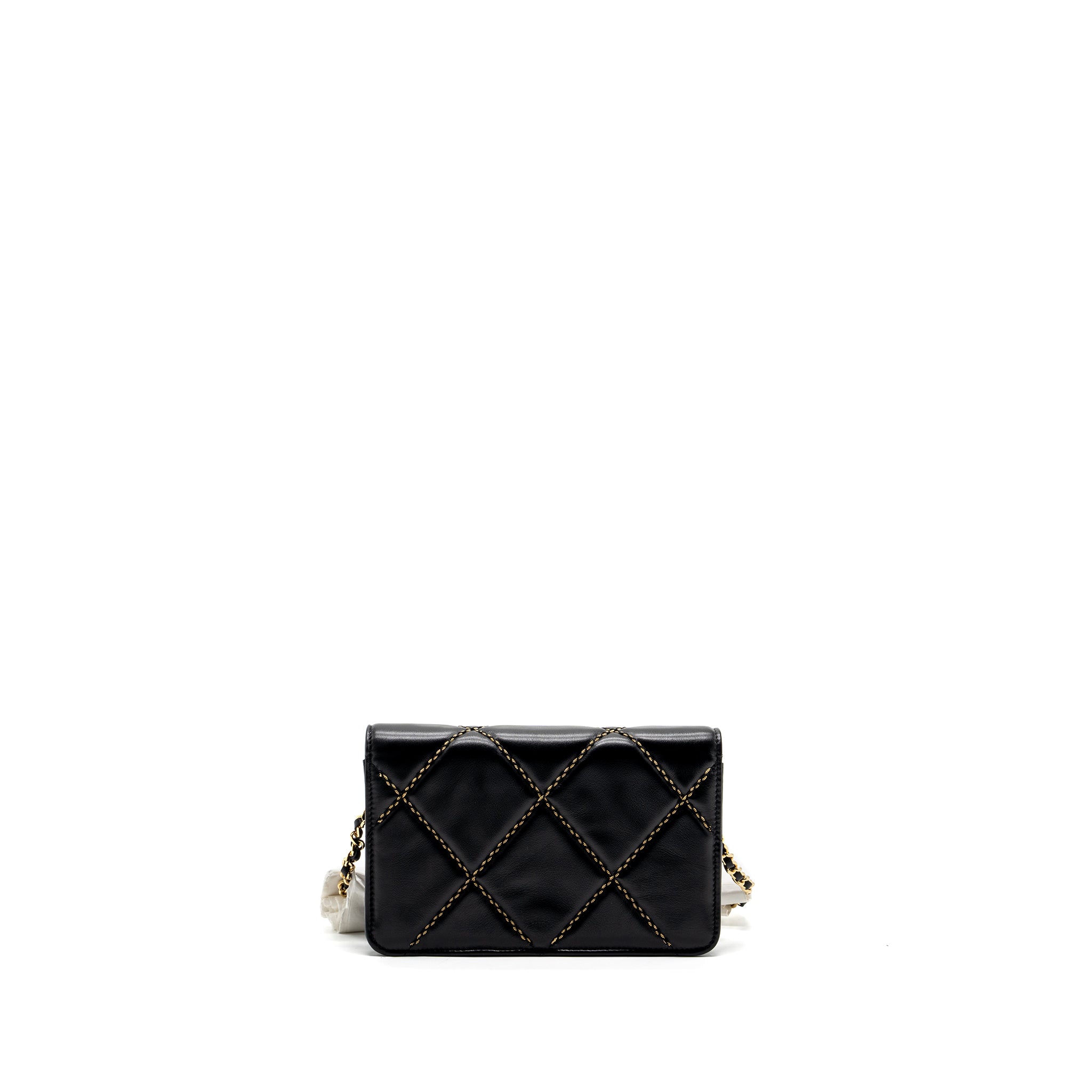 Chanel Quilted Wallet on Chain Shiny Calfskin Black GHW (Microchip) - Image 2