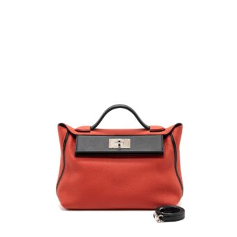 Hermes 24/24-29 Bag Clemence/ Swift Rouge Pivoine/Noir SHW Stamp C