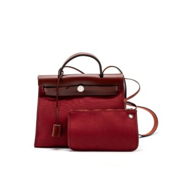 Hermes herbag zip 31 bag canvas / hunter rouge grenat / rouge H SHW stamp A