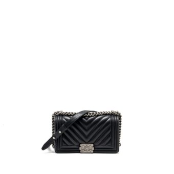 Chanel medium chevron boy bag lambskin black ruthenium hardware
