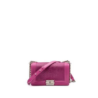 Chanel Medium Boy Bag Python Pink Brushed SHW