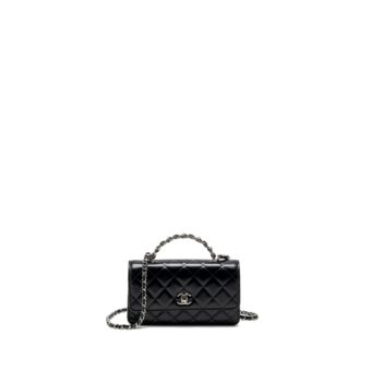 Chanel Crystal Top Handle Mini Flap Bag Calfskin Black with Black Hardware (Microchip)