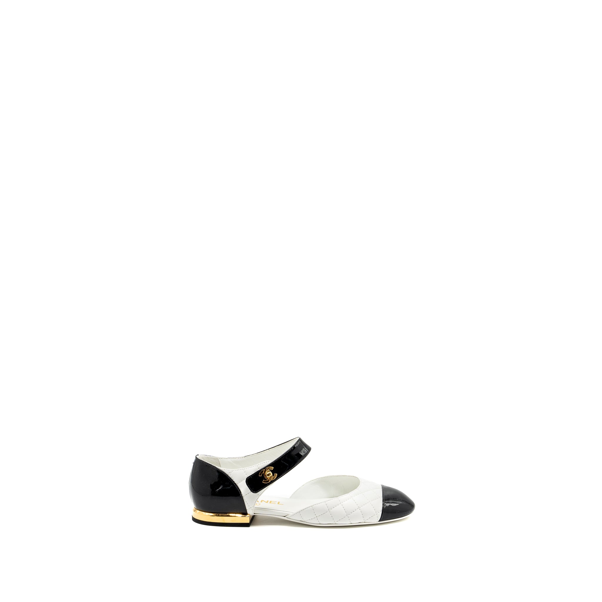 Chanel size 37 Mary Janes open ballet flat shoes black / white - Image 5