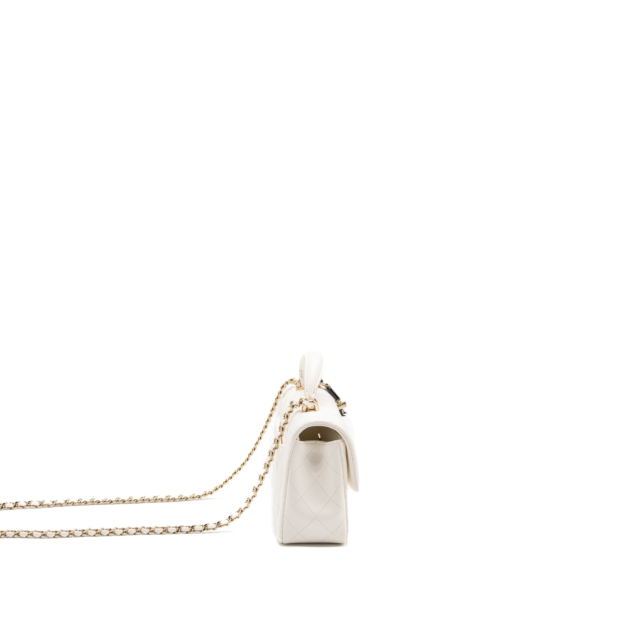 Chanel top handle mini rectangular flap bag lambskin white LGHW (Microchip) - Image 3