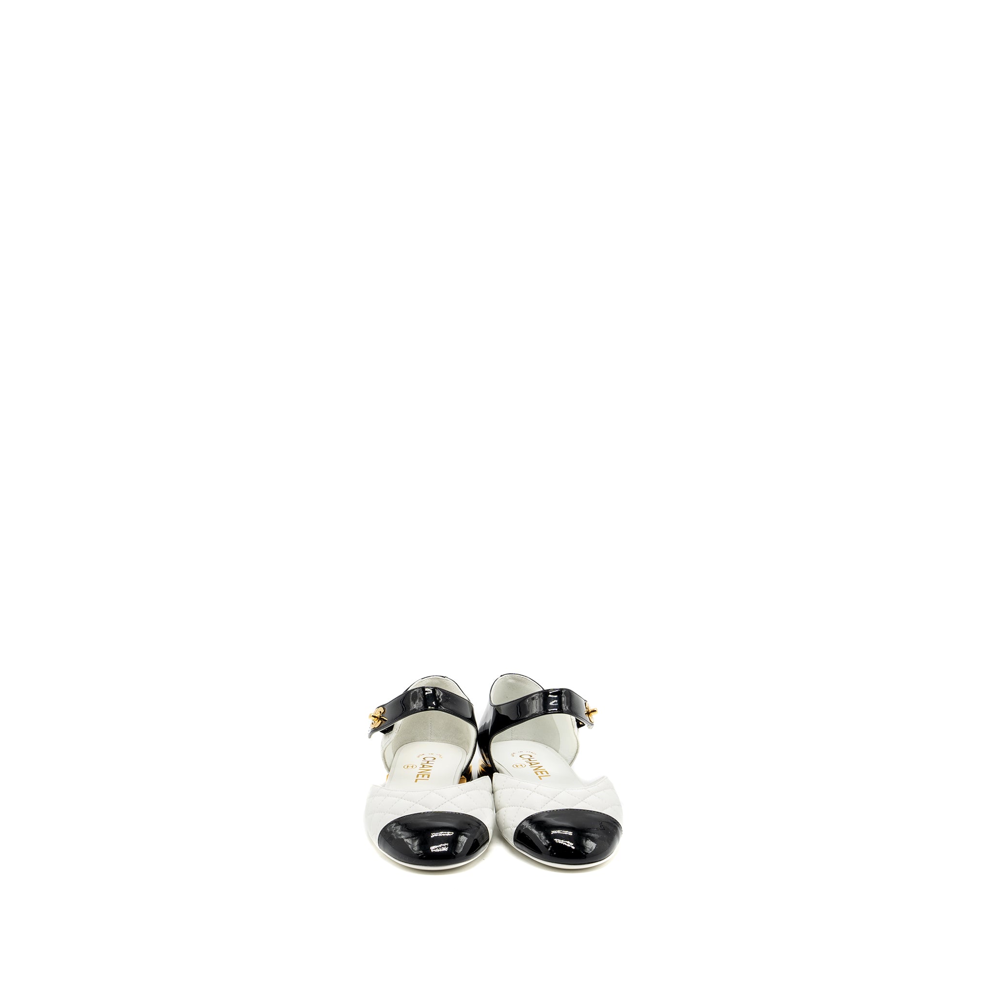 Chanel size 37 Mary Janes open ballet flat shoes black / white - Image 4