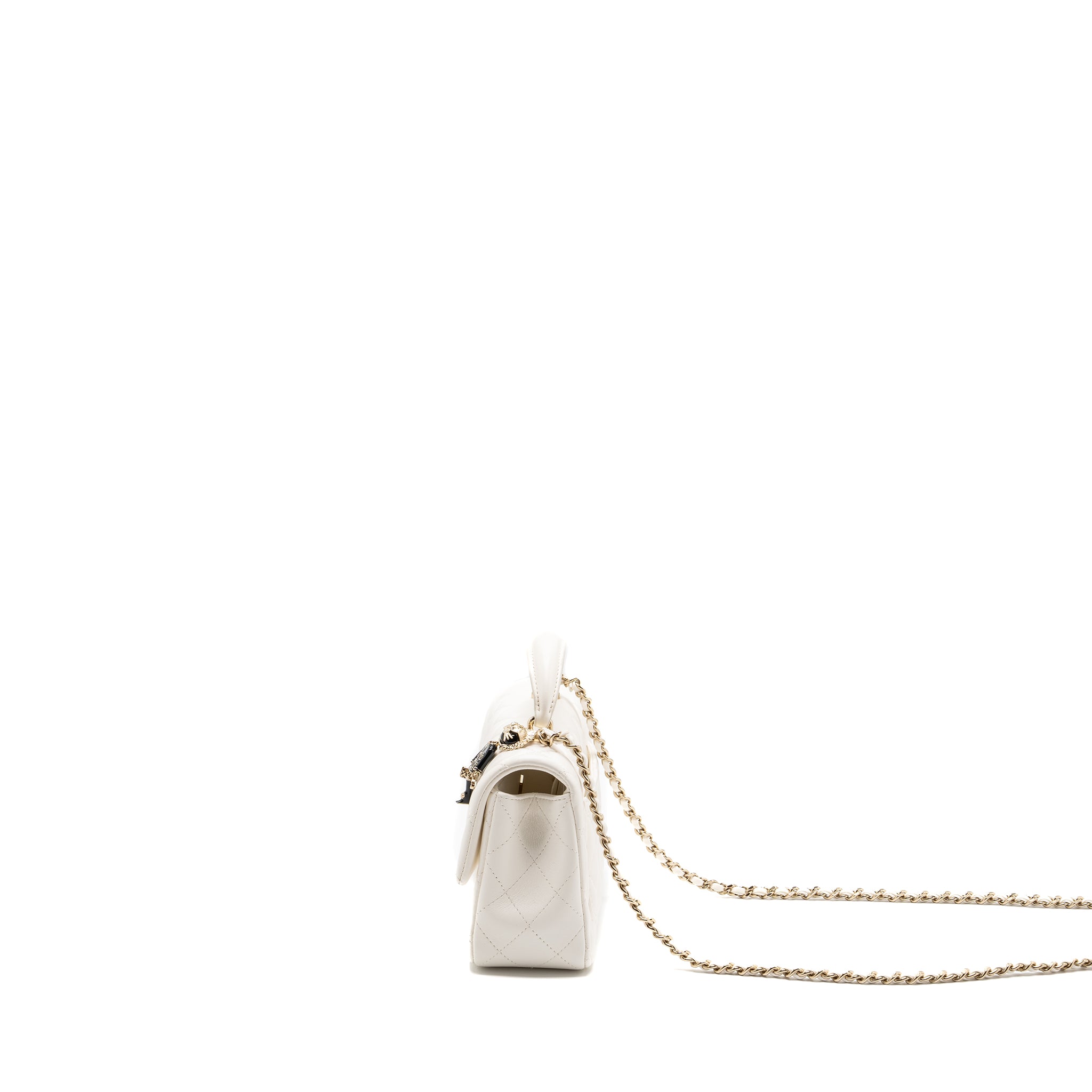 Chanel top handle mini rectangular flap bag lambskin white LGHW (Microchip) - Image 4