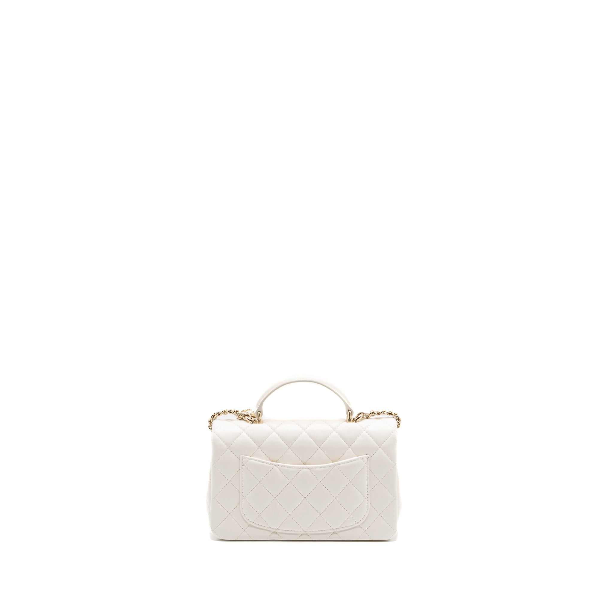 Chanel top handle mini rectangular flap bag lambskin white LGHW (Microchip) - Image 2