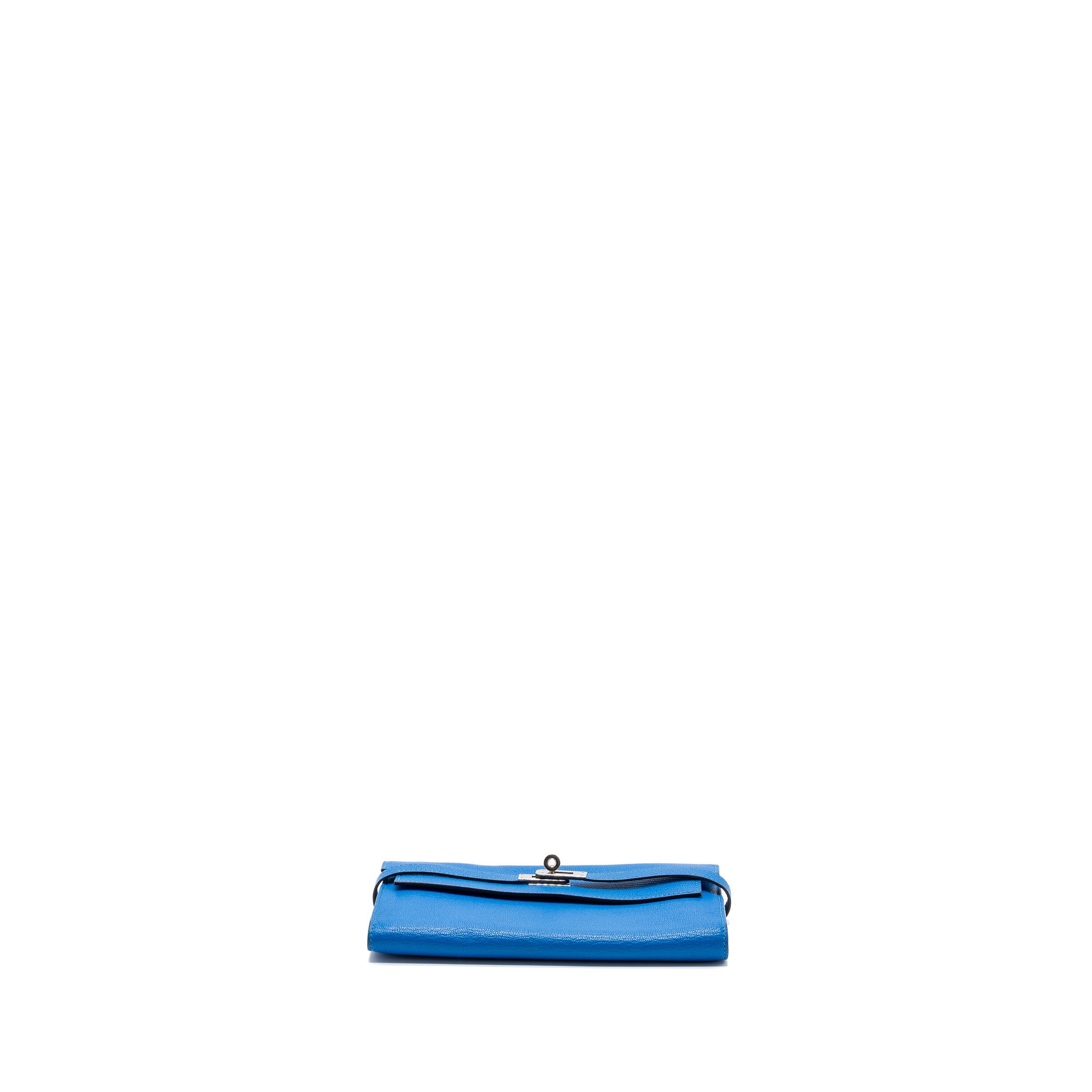 Hermes Kelly Classic Long Wallet Chèvre Mysore Blue Hydra SHW Stamp X - Image 5
