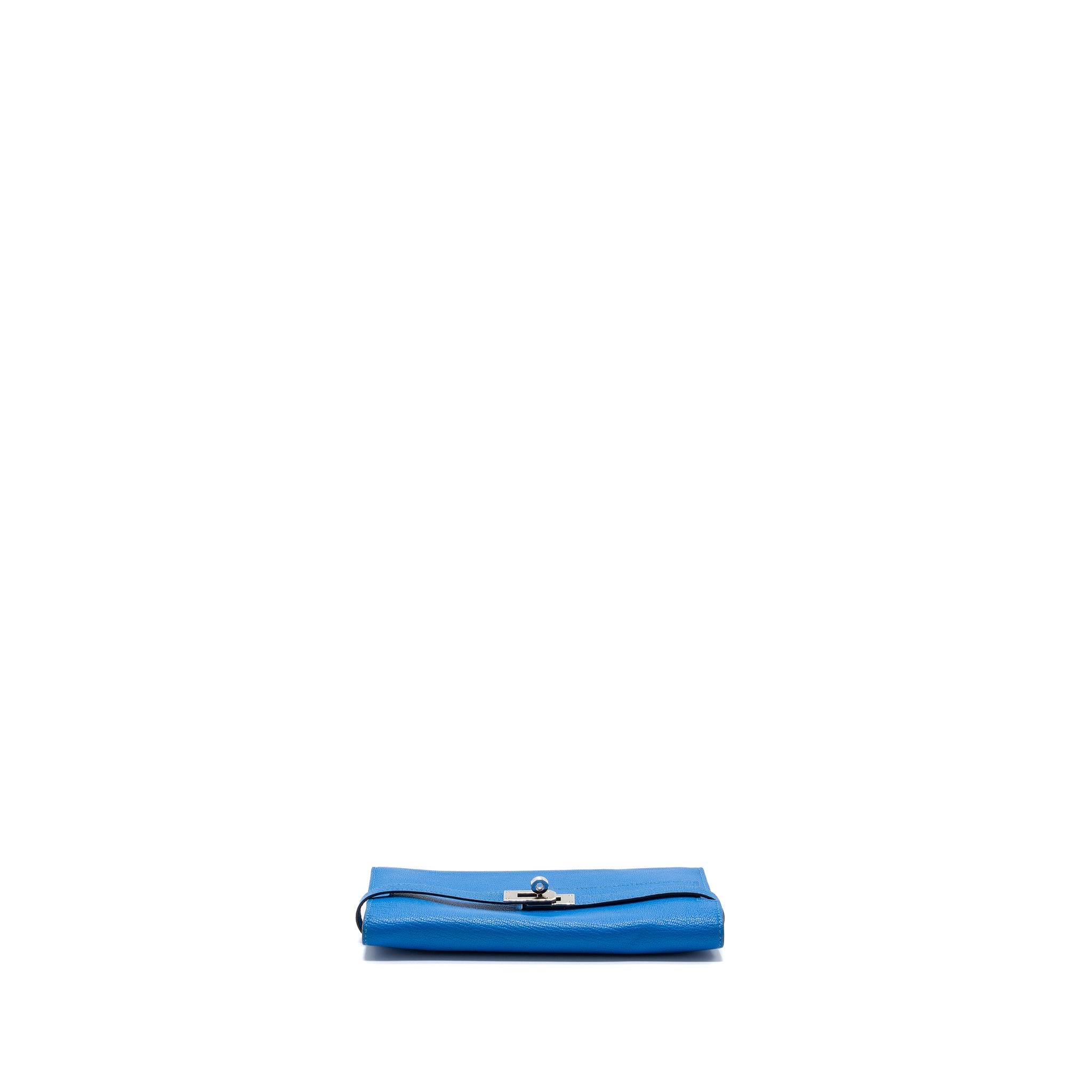 Hermes Kelly Classic Long Wallet Chèvre Mysore Blue Hydra SHW Stamp X - Image 6