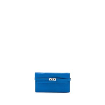 Hermes Kelly Classic Long Wallet Chèvre Mysore Blue Hydra  SHW Stamp X
