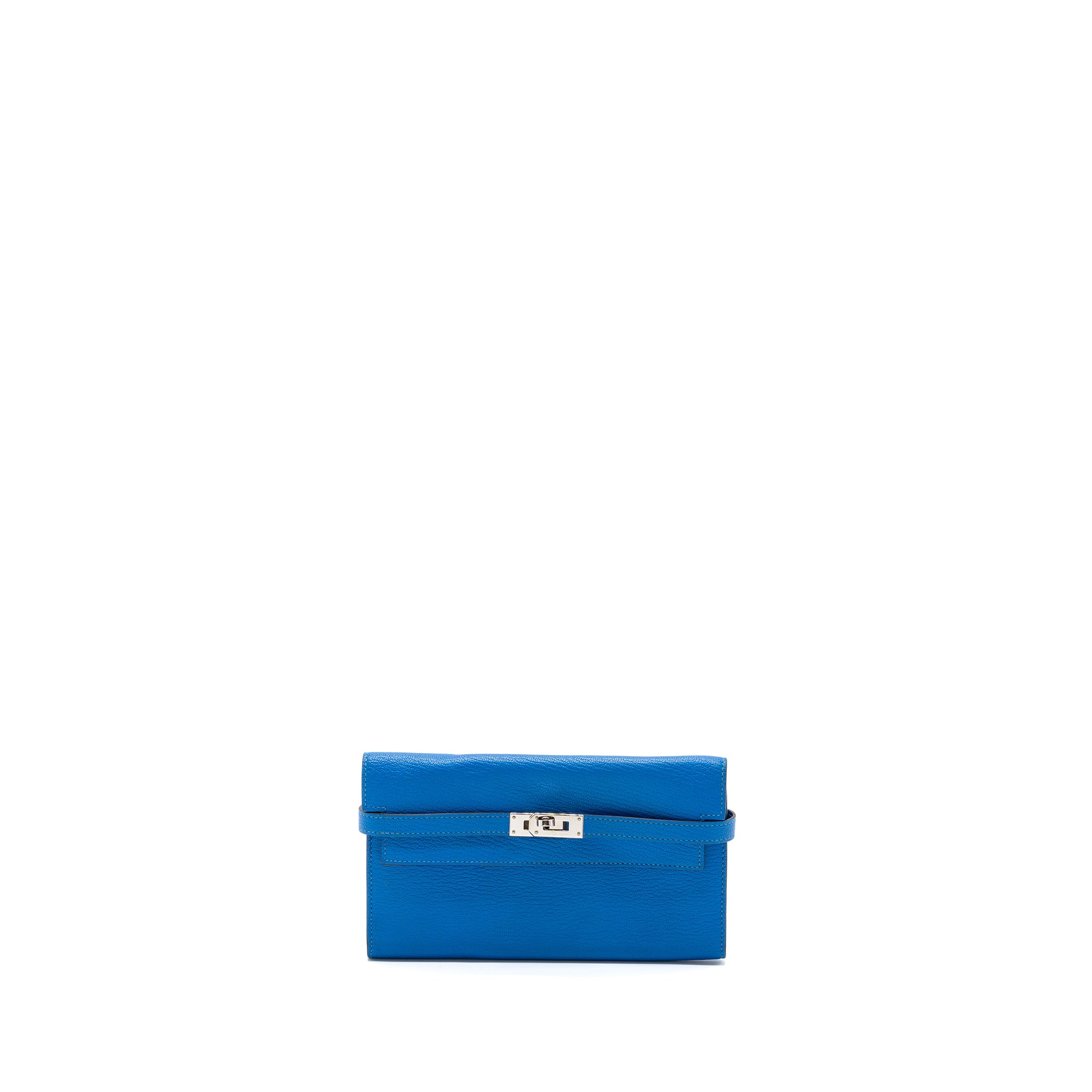 Hermes Kelly Classic Long Wallet Chèvre Mysore Blue Hydra SHW Stamp X