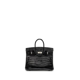 Hermes Birkin 25 shiny Crocodile Niloticus black SHW stamp D