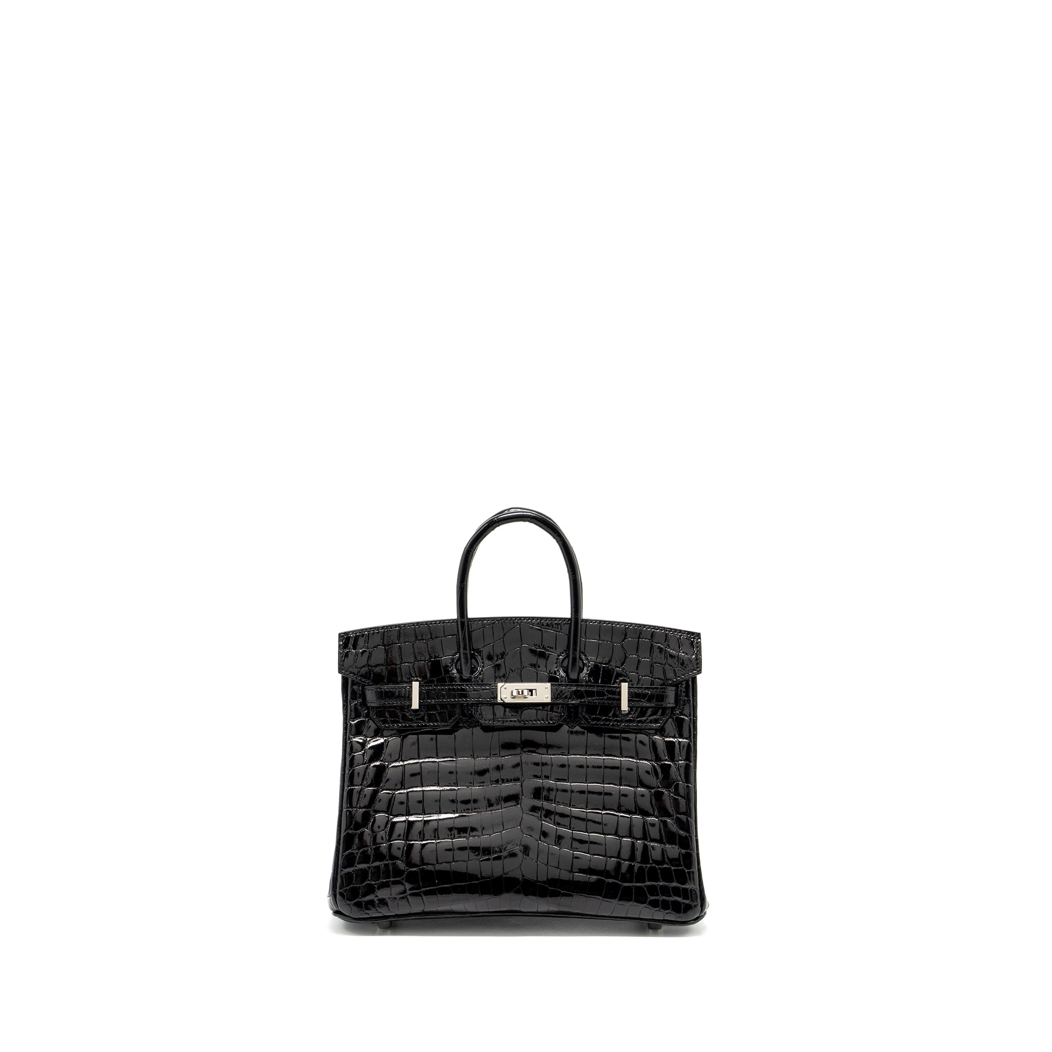 Hermes Birkin 25 shiny Crocodile Niloticus black SHW stamp D