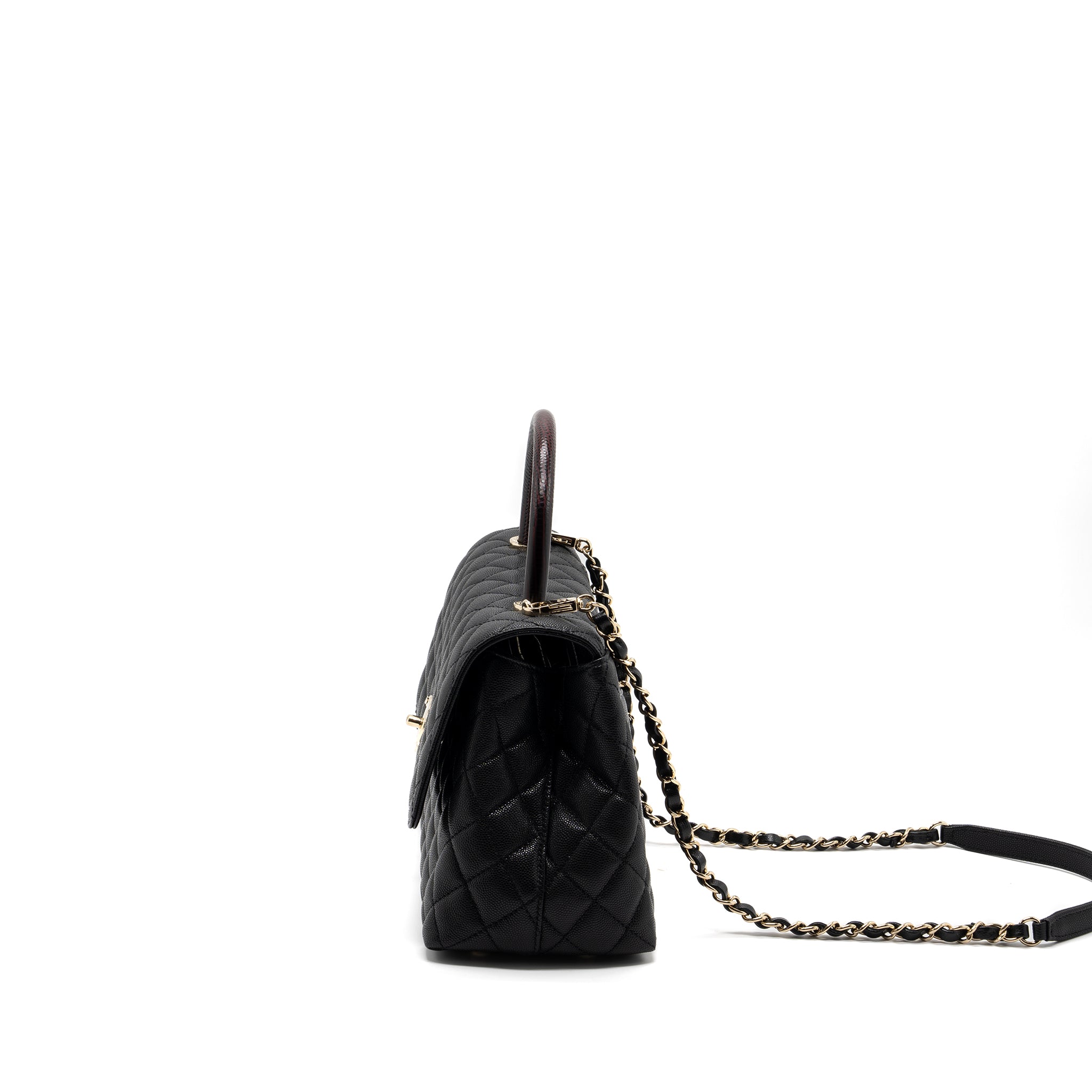 Chanel Medium Coco Handle Lizard Embossed Handle Caviar Black LGHW (Microchip) - Image 4