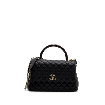 Chanel Medium Coco Handle Lizard Embossed Handle Caviar Black LGHW (Microchip)