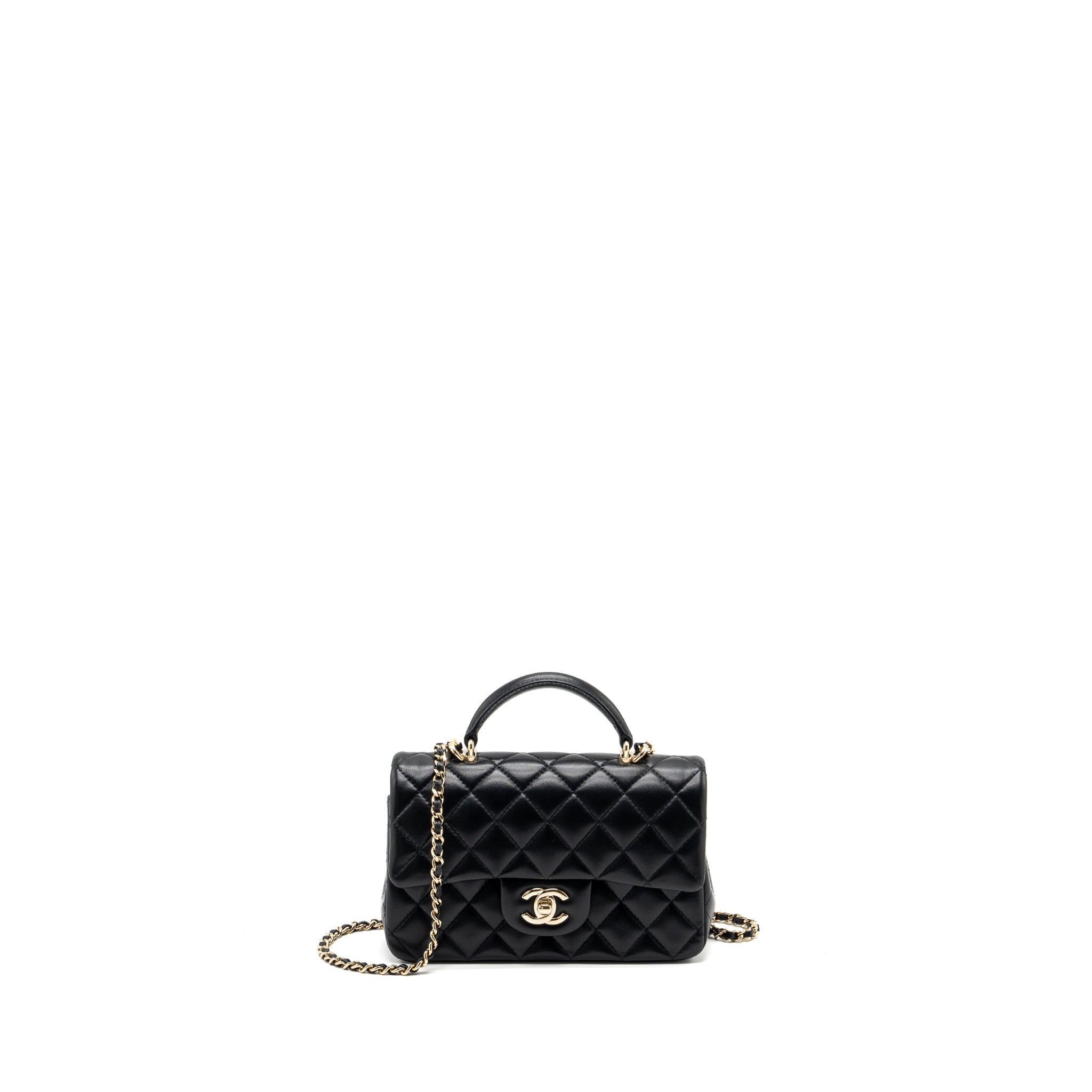 Chanel Top Handle Mini Rectangular Lambskin Black LGHW(Microchip)