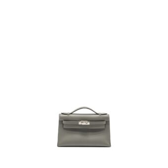 Hermes kelly pochette swift gris Meyer SHW stamp B