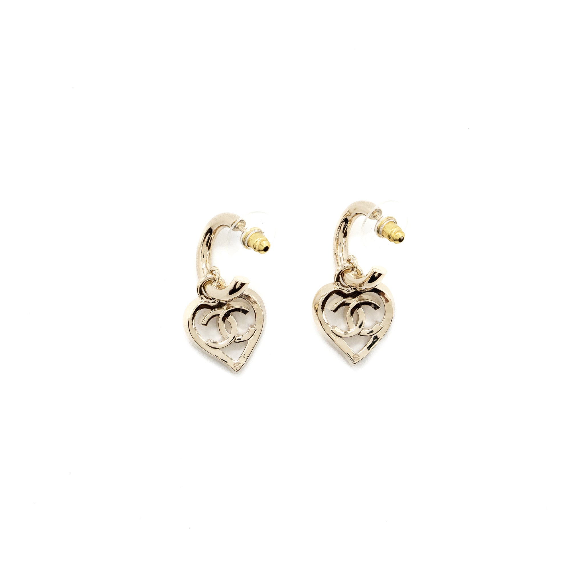 Chanel Round Heart Shape Dropped Earring Light Gold Tone - Image 4