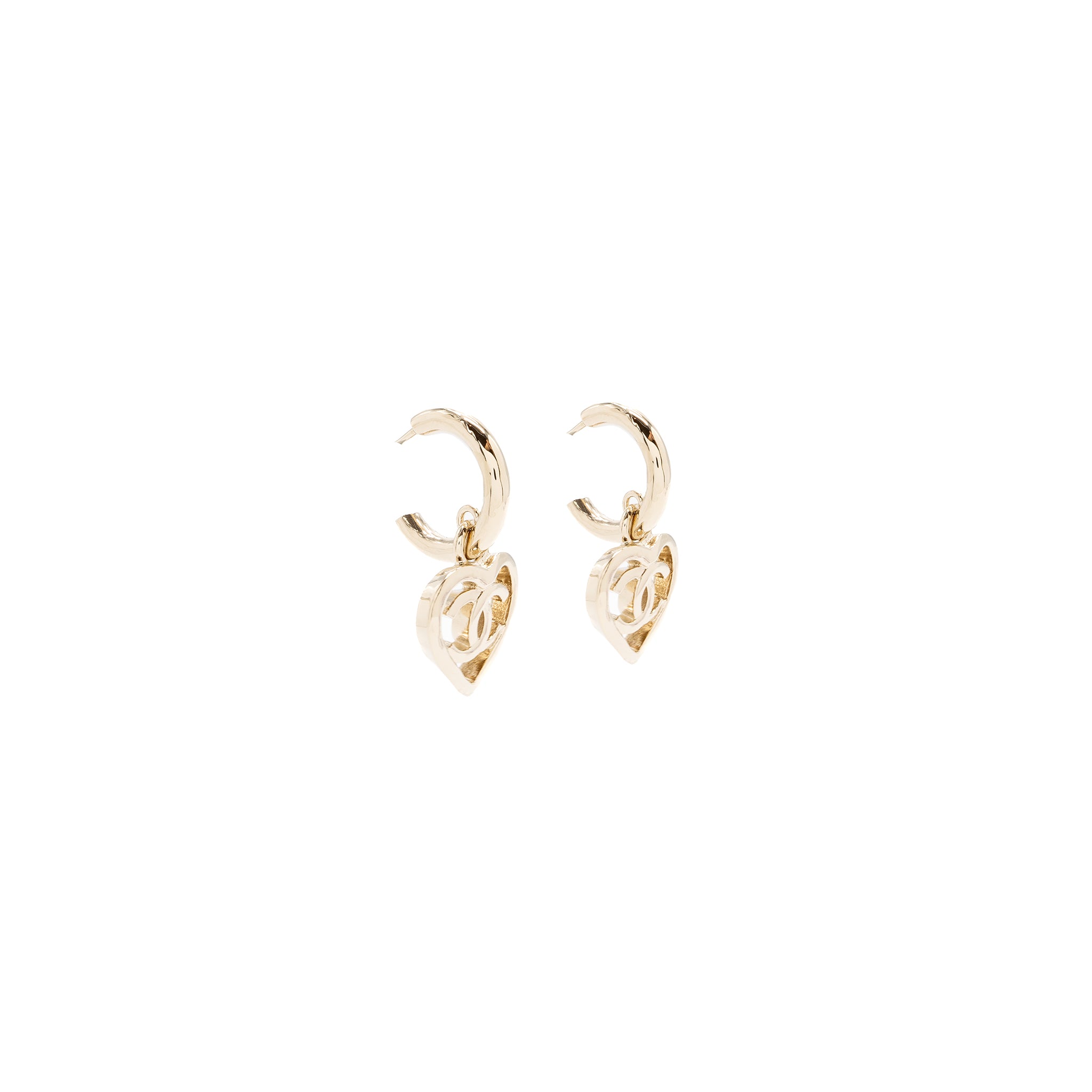 Chanel Round Heart Shape Dropped Earring Light Gold Tone - Image 3