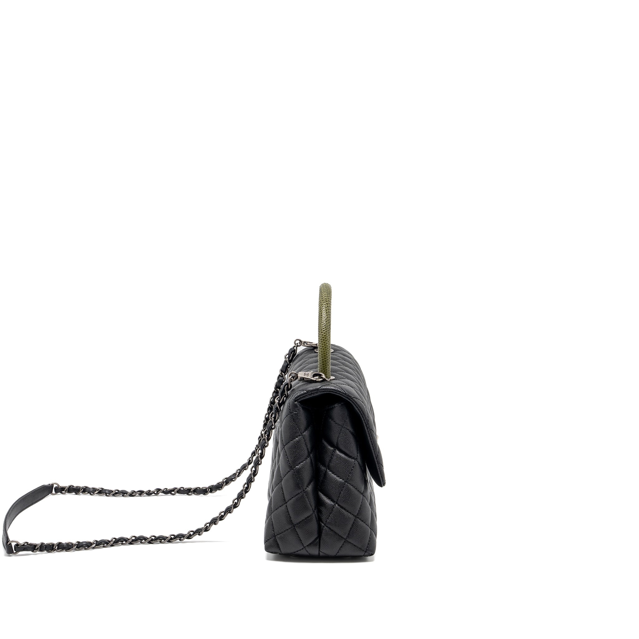 Chanel Medium Coco Handle Caviar / Lizard Handle Black Ruthenium Hardware - Image 3