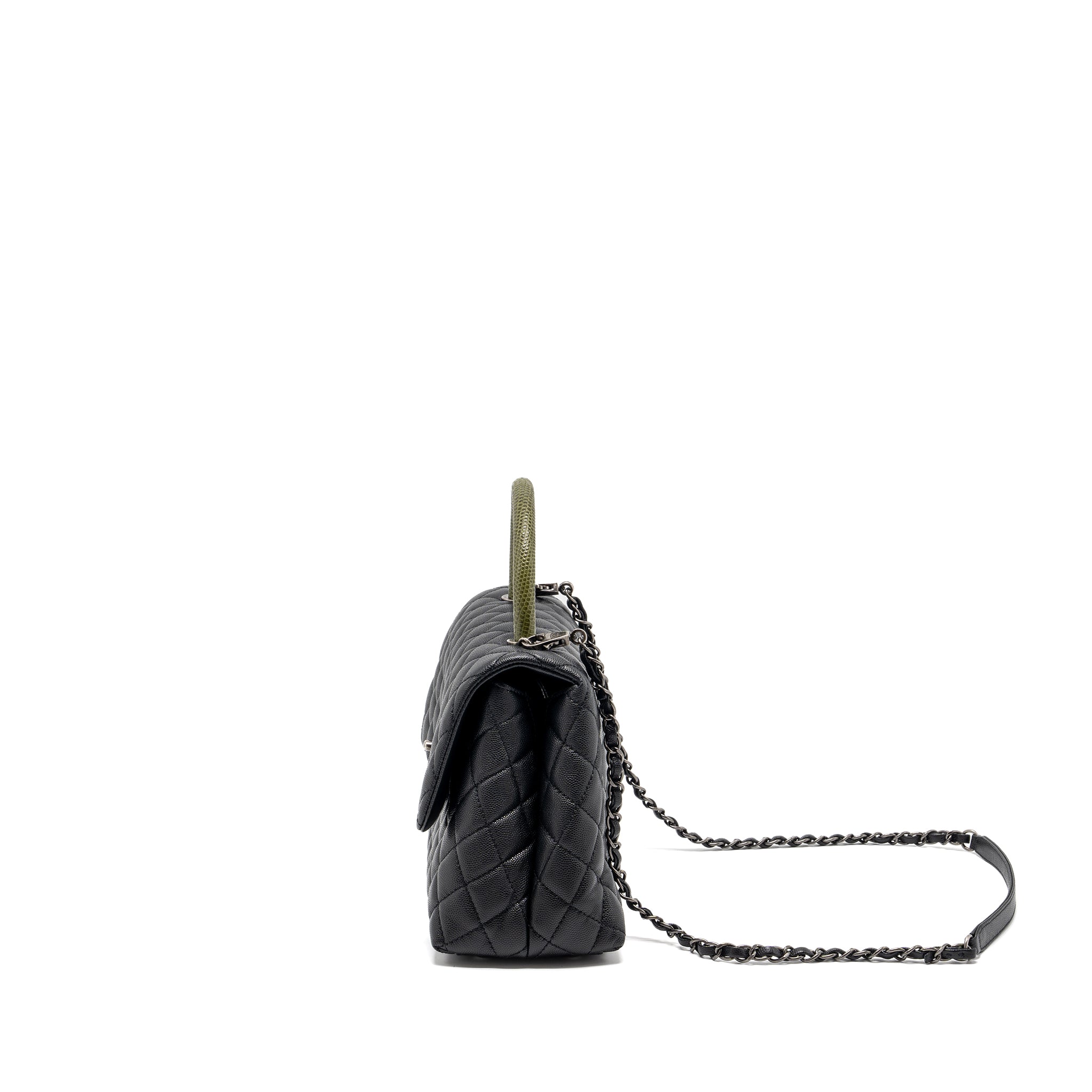 Chanel Medium Coco Handle Caviar / Lizard Handle Black Ruthenium Hardware - Image 4