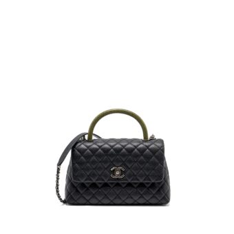 Chanel Medium Coco Handle Caviar / Lizard Handle Black Ruthenium Hardware