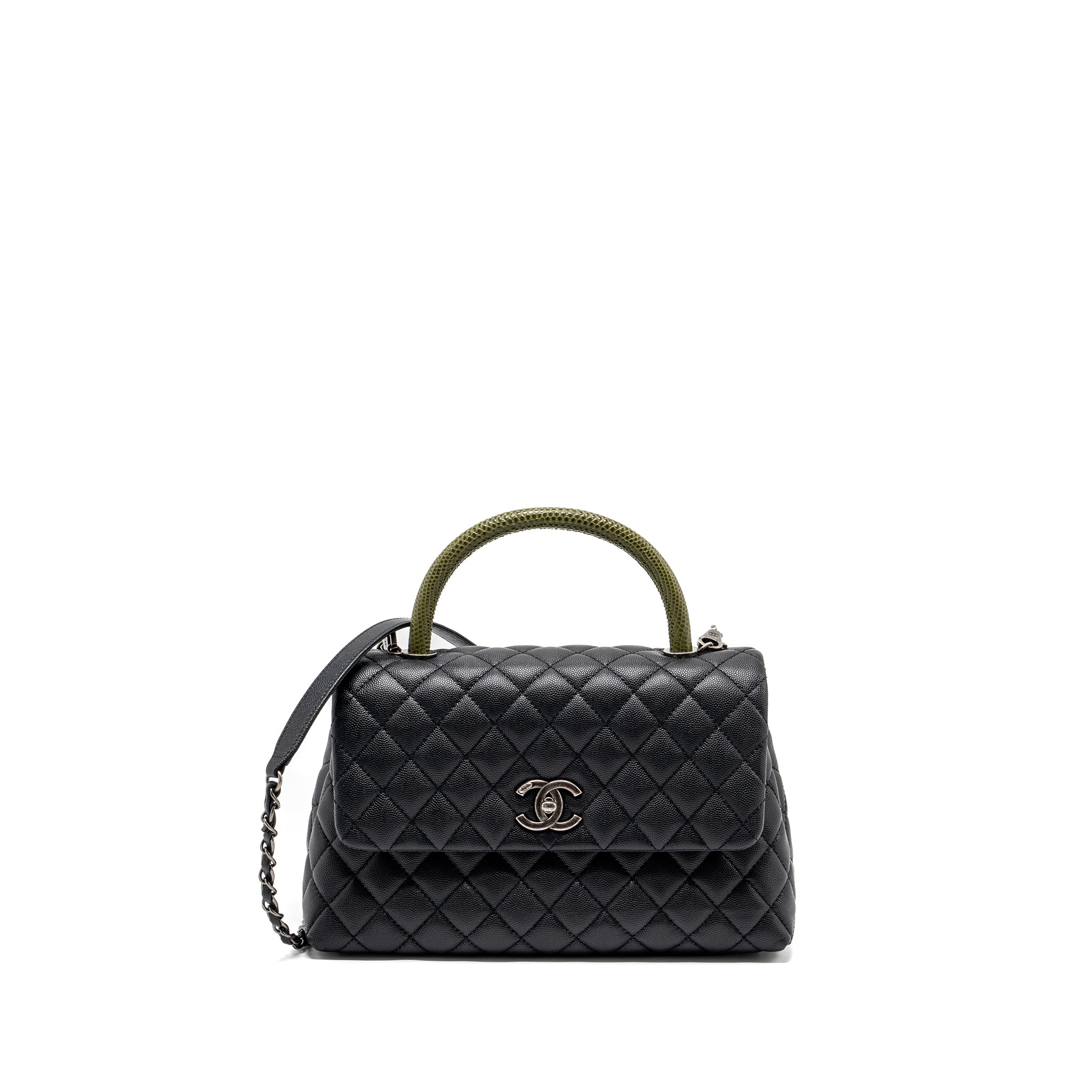 Chanel Medium Coco Handle Caviar / Lizard Handle Black Ruthenium Hardware