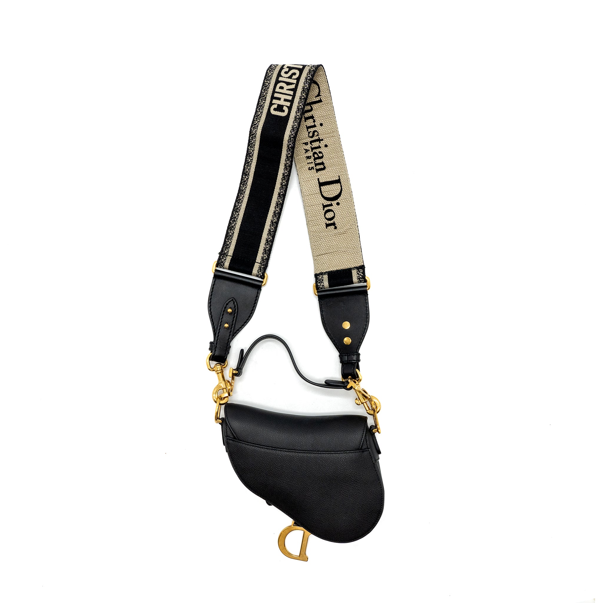 Dior Mini Saddle Bag Calfskin Black GHW With An Extra Dior Strap - Image 2