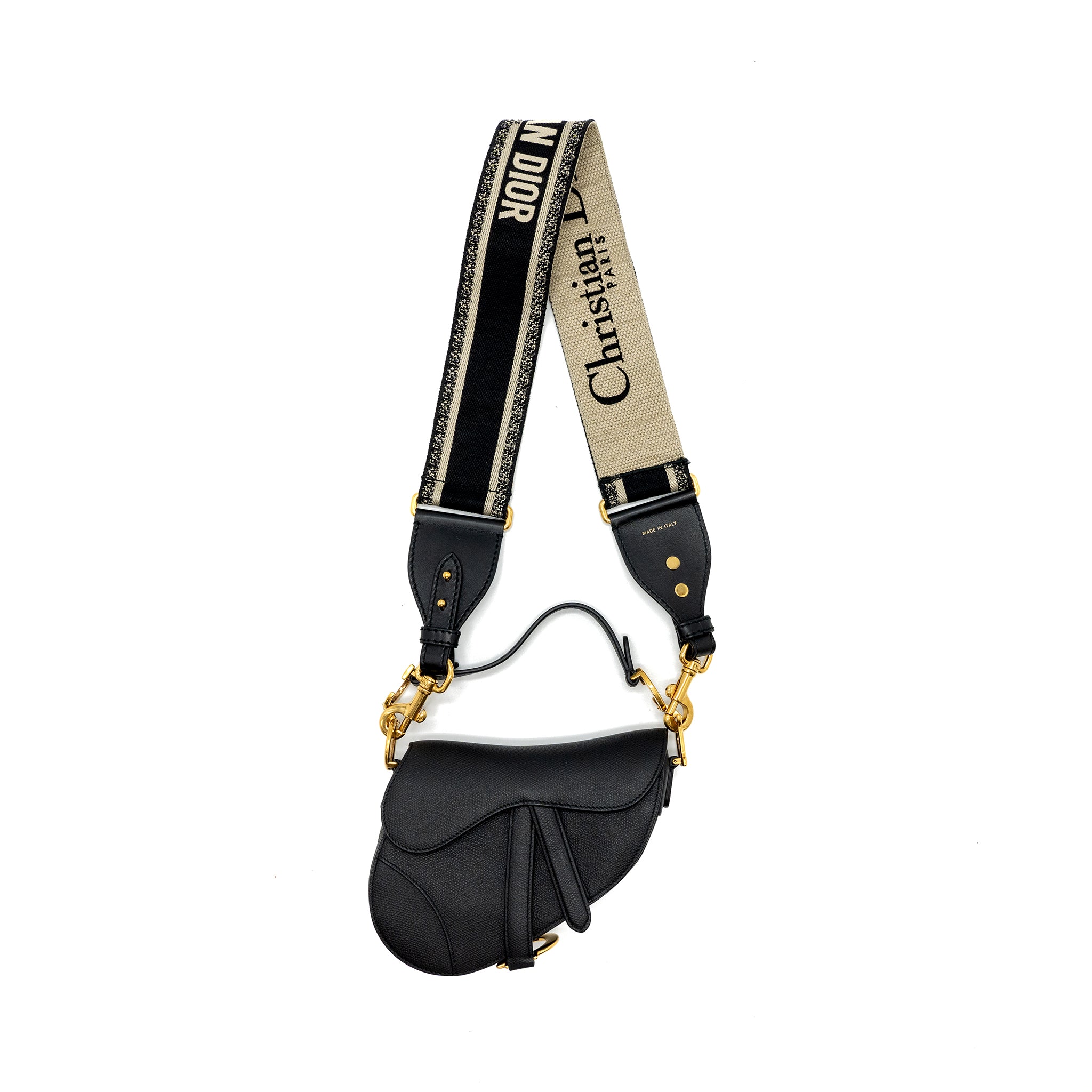 Dior Mini Saddle Bag Calfskin Black GHW With An Extra Dior Strap