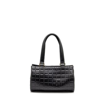 Chanel Vintage Chocolate Bar Barrel Handbag Lambskin Black GHW