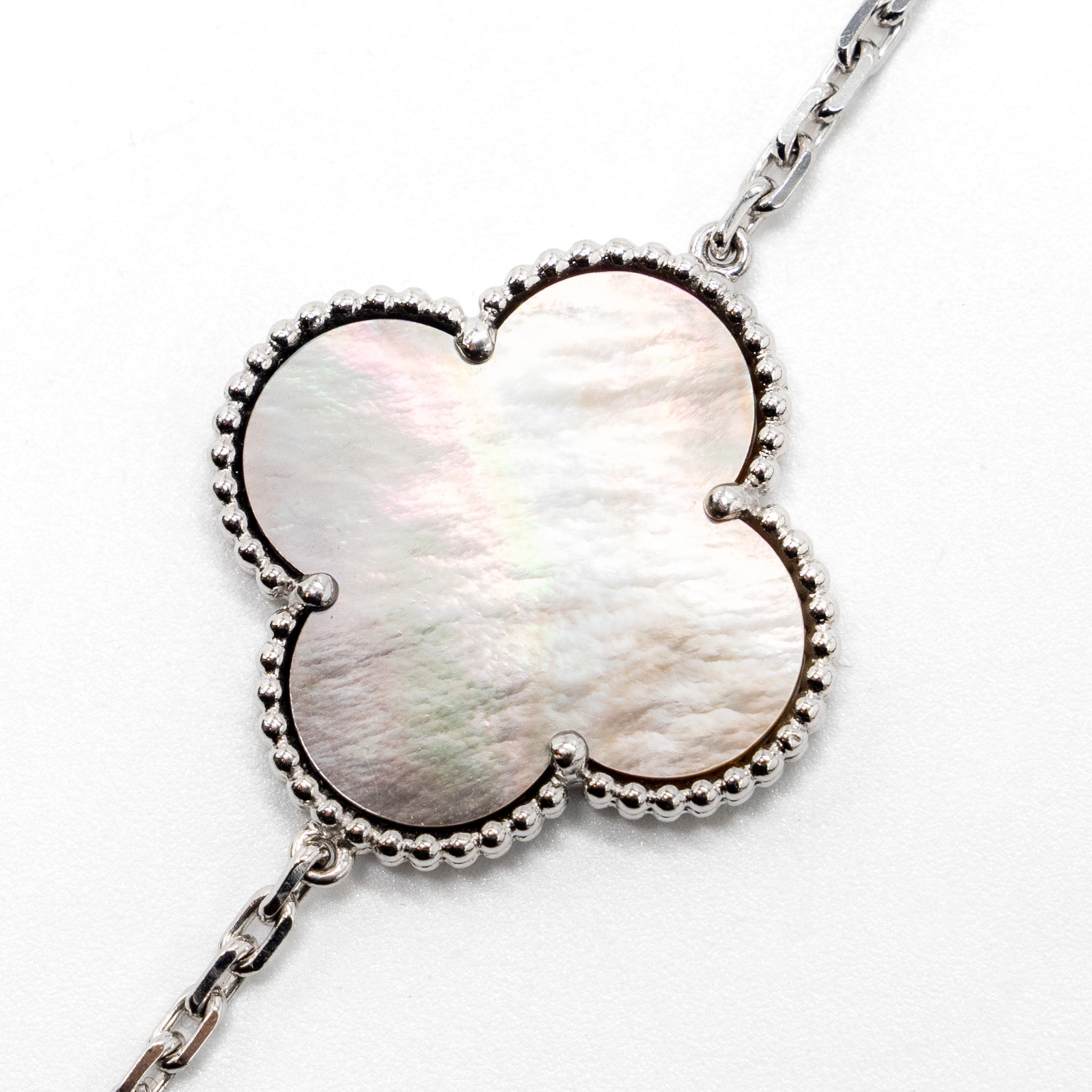 Van Cleef & Arpels Magic Alhambra 16-Motif Long Necklace White Gold/ White And Grey Mother Of Pearl/ Chalcedony - Image 2