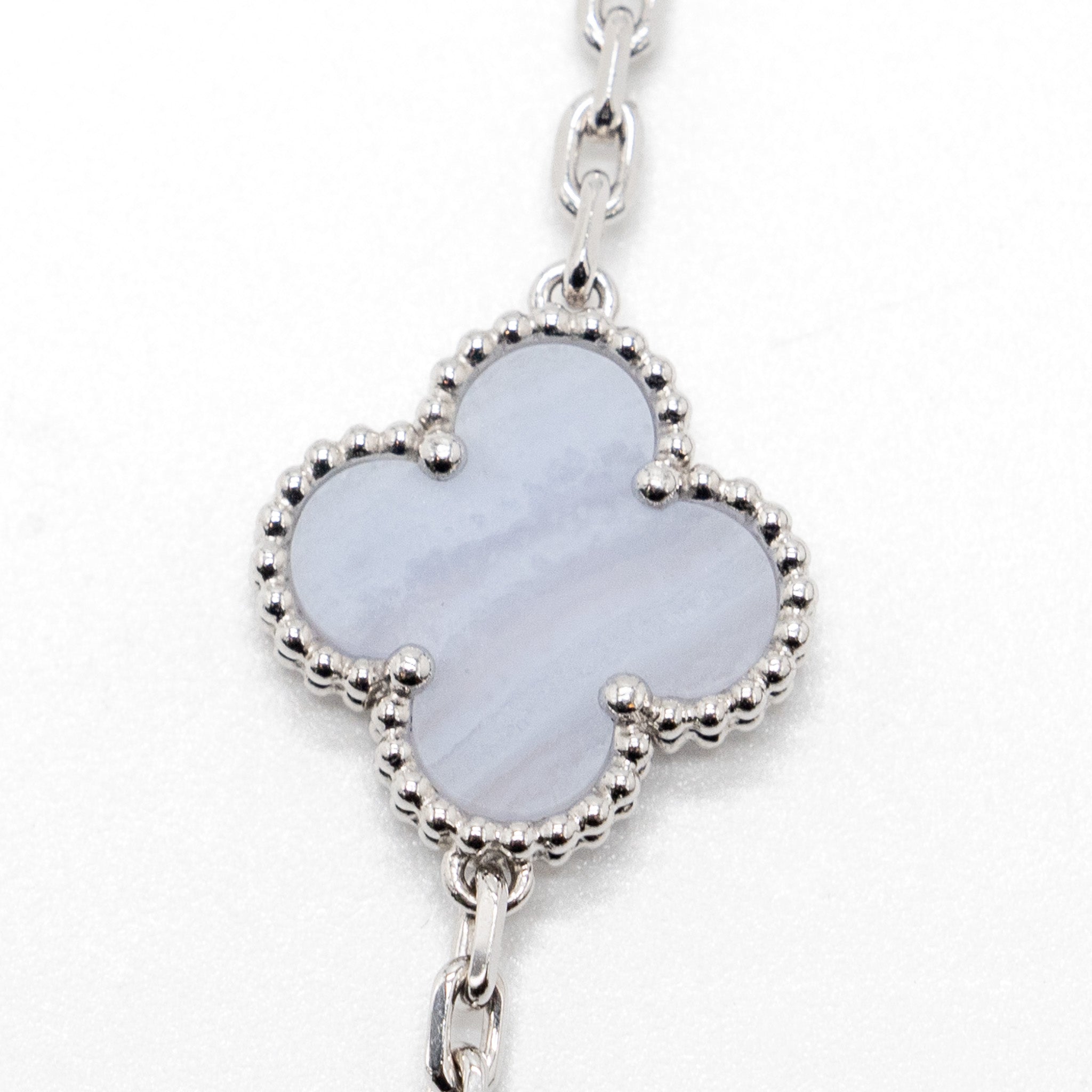 Van Cleef & Arpels Magic Alhambra 16-Motif Long Necklace White Gold/ White And Grey Mother Of Pearl/ Chalcedony - Image 3