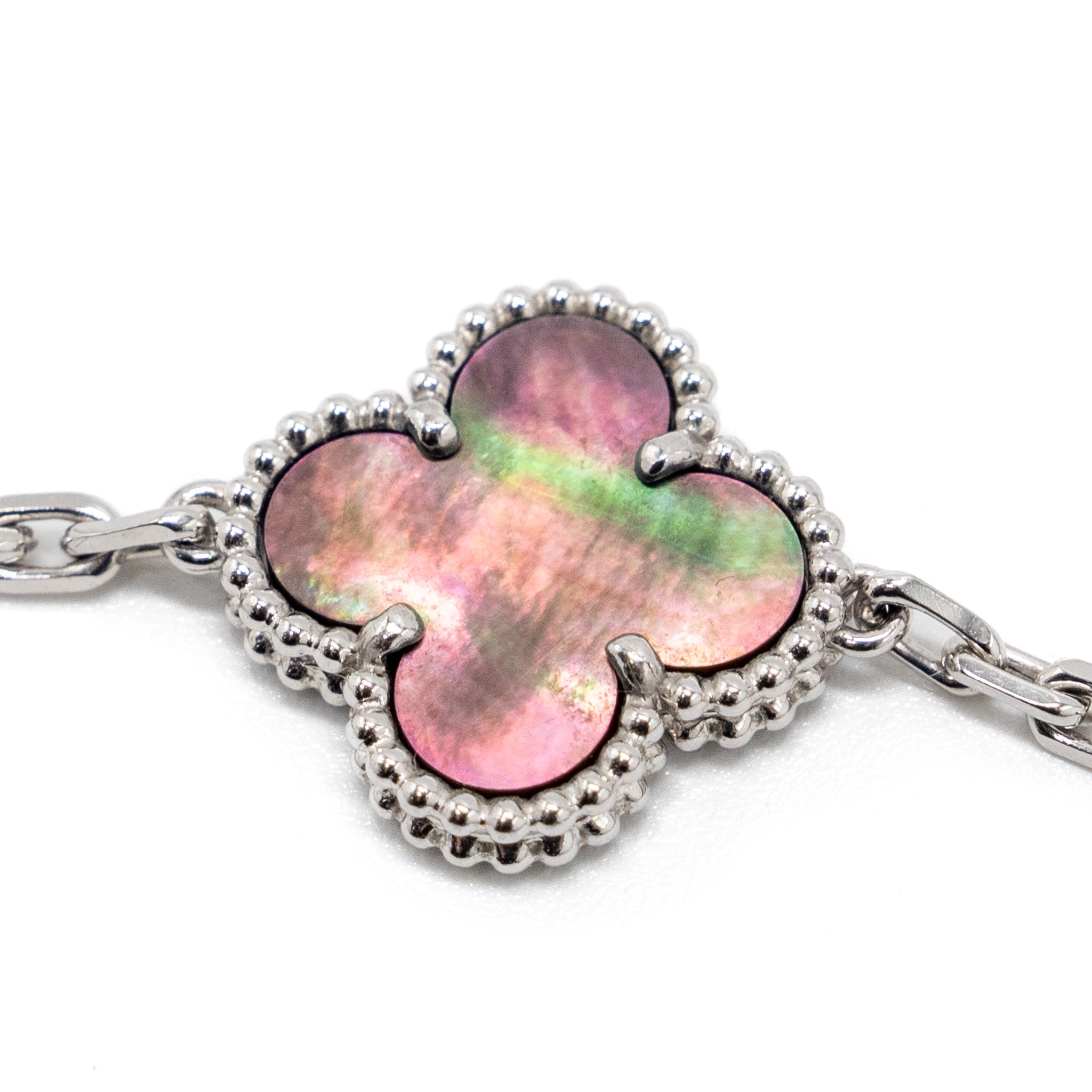 Van Cleef & Arpels Magic Alhambra 16-Motif Long Necklace White Gold/ White And Grey Mother Of Pearl/ Chalcedony - Image 4