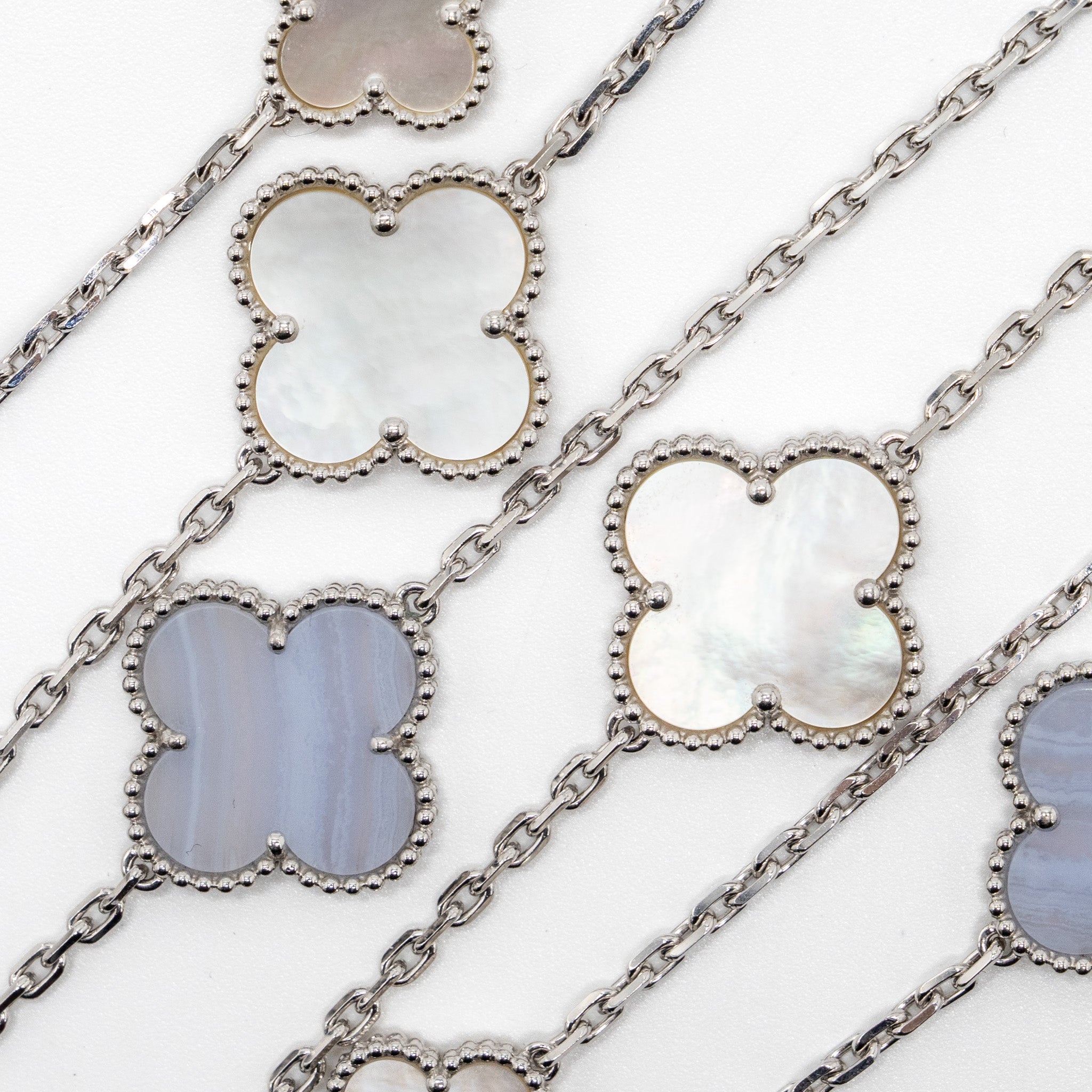 Van Cleef & Arpels Magic Alhambra 16-Motif Long Necklace White Gold/ White And Grey Mother Of Pearl/ Chalcedony - Image 6
