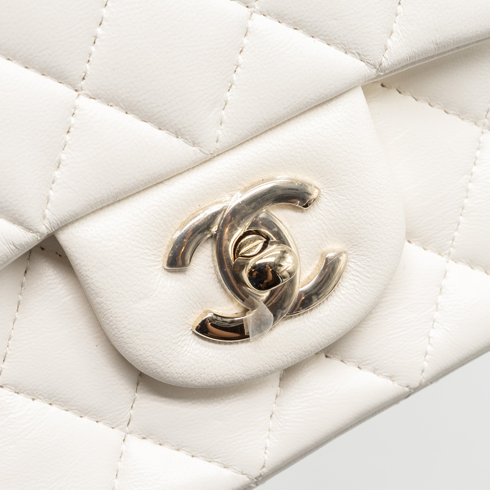 Chanel top handle mini rectangular flap bag lambskin white LGHW (Microchip) - Image 8
