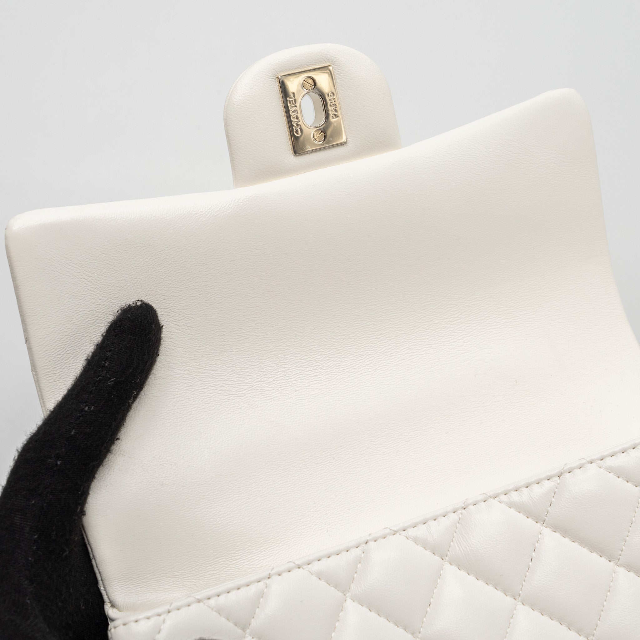 Chanel top handle mini rectangular flap bag lambskin white LGHW (Microchip) - Image 11