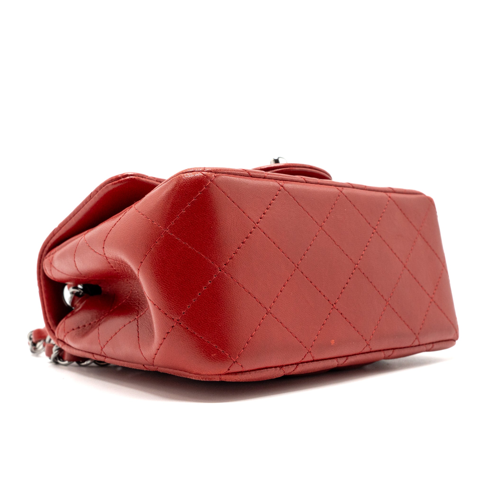 Chanel mini square flap bag lambskin Red black hardware - Image 7