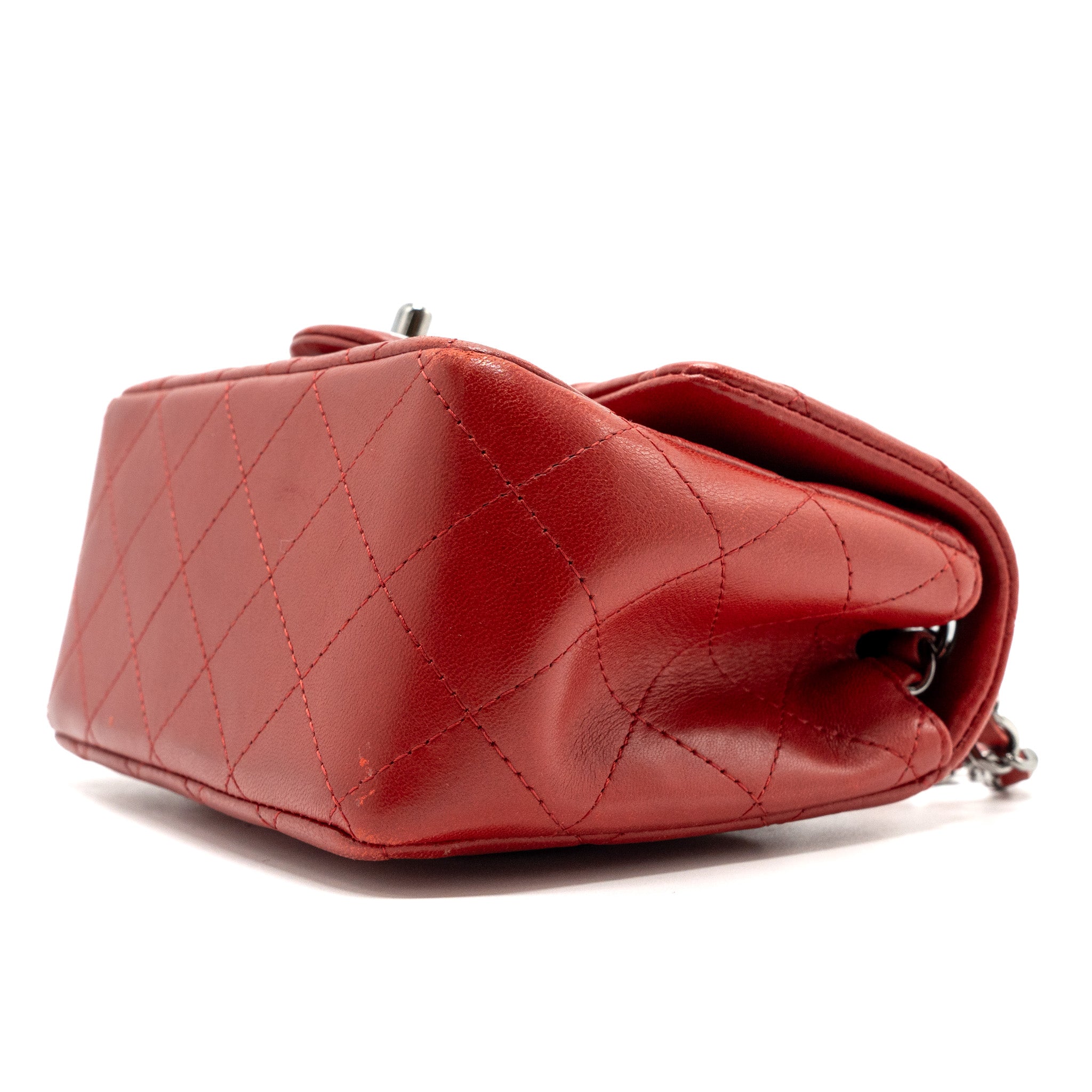 Chanel mini square flap bag lambskin Red black hardware - Image 8