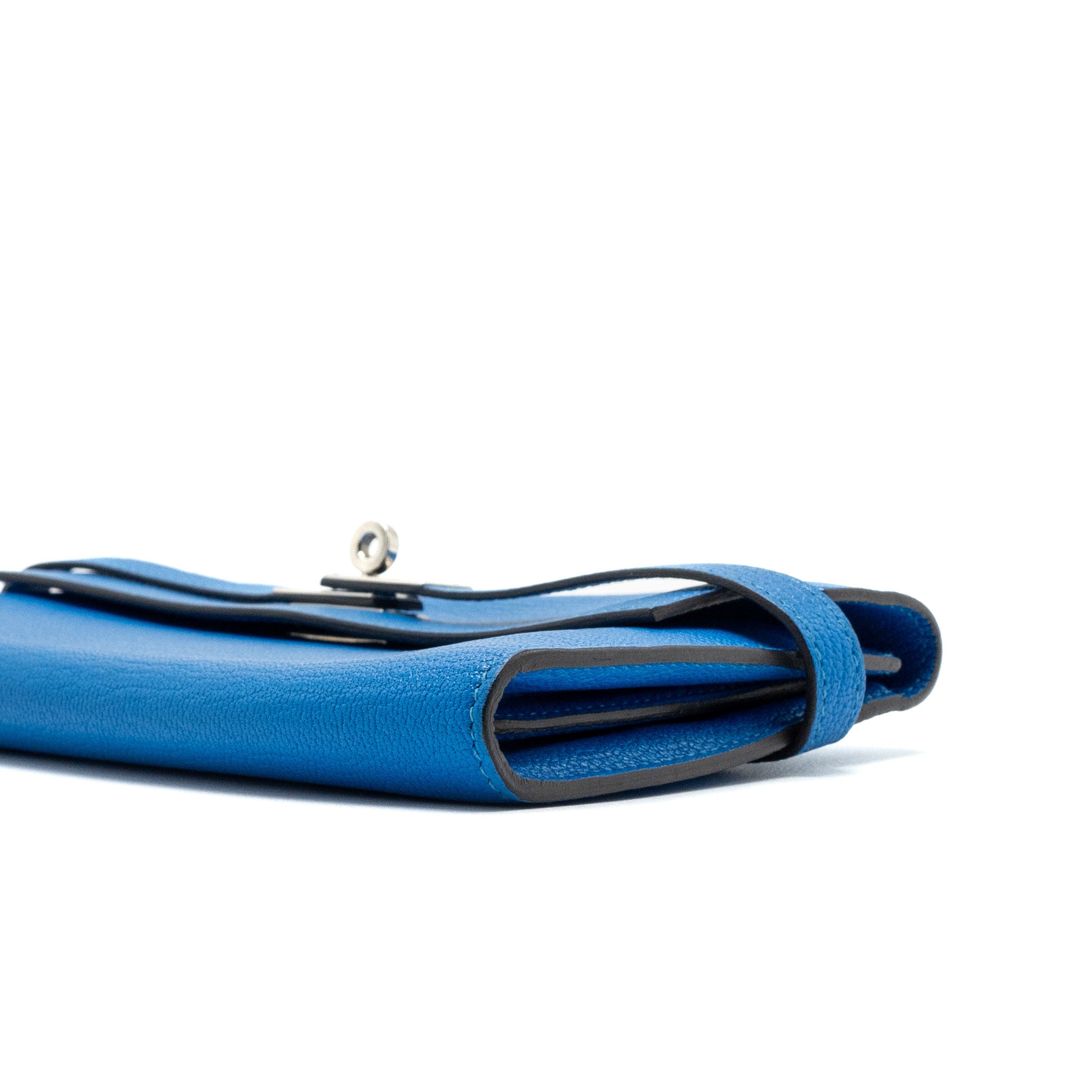 Hermes Kelly Classic Long Wallet Chèvre Mysore Blue Hydra SHW Stamp X - Image 8