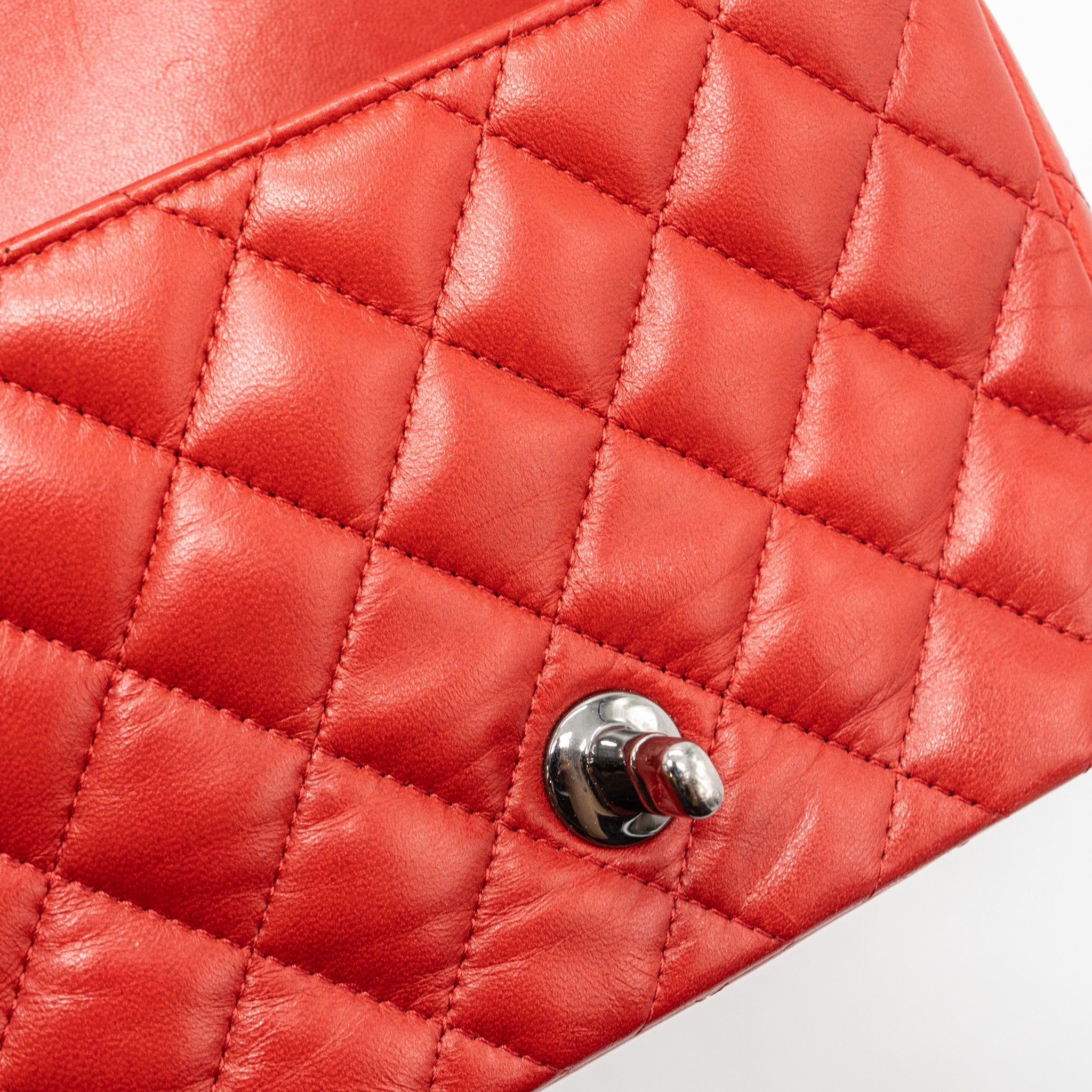 Chanel mini square flap bag lambskin Red black hardware - Image 11