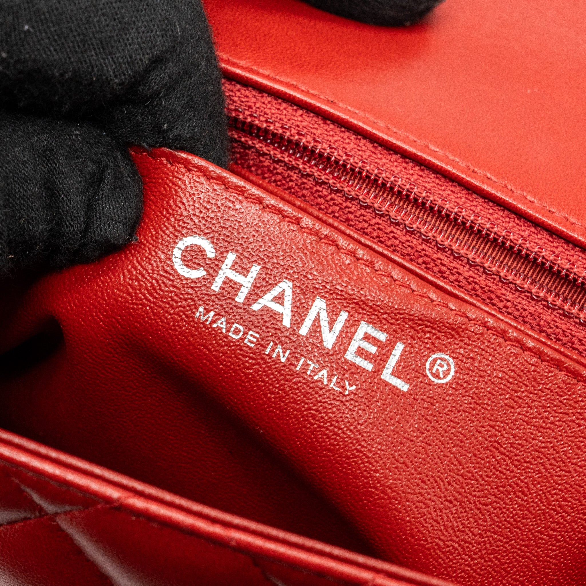 Chanel mini square flap bag lambskin Red black hardware - Image 14