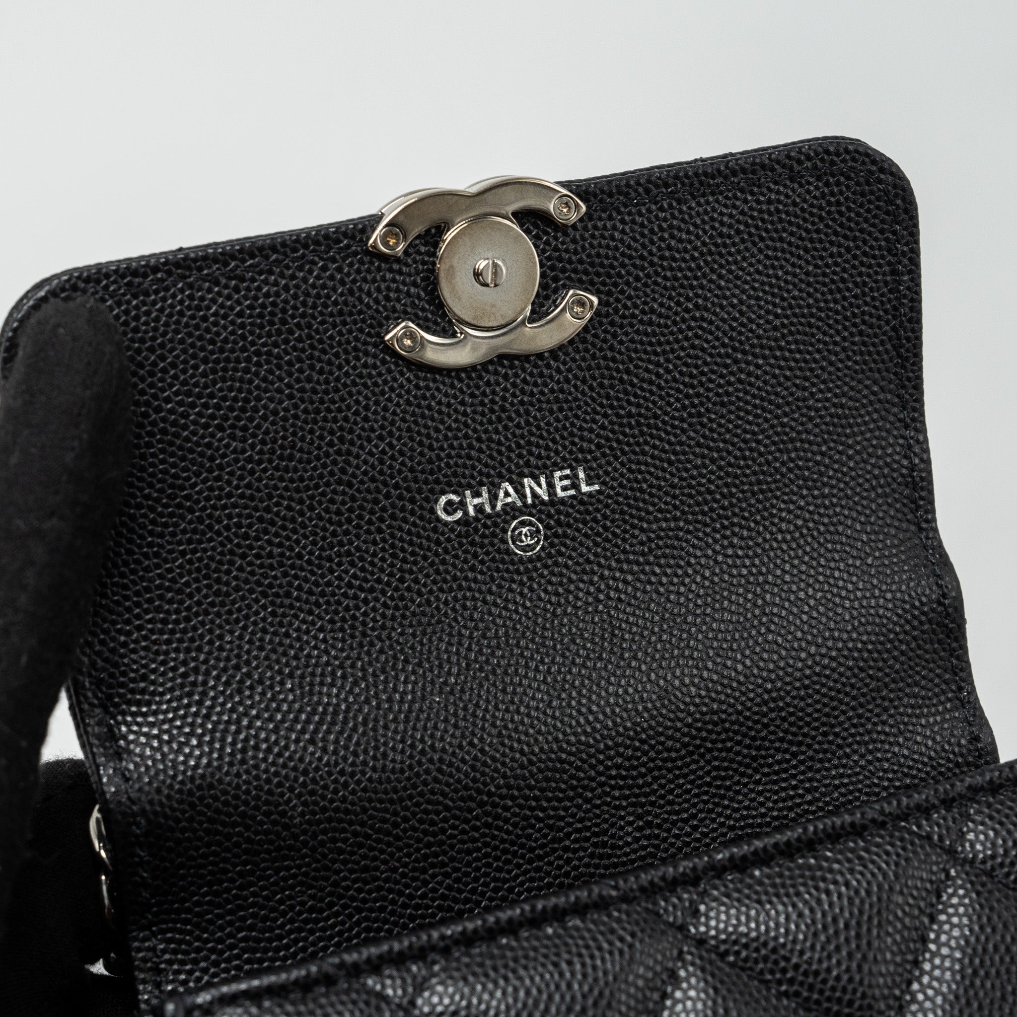 Chanel 22S coco lettering MINI flap bag with enamel top handle caviar black SHW - Image 11