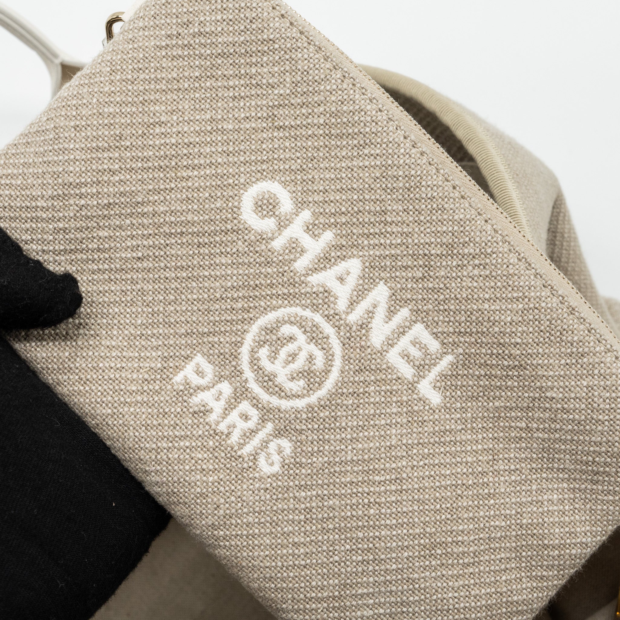 Chanel Deauville Bag Canvas/ Leather Beige/White GHW (microchip) - Image 13