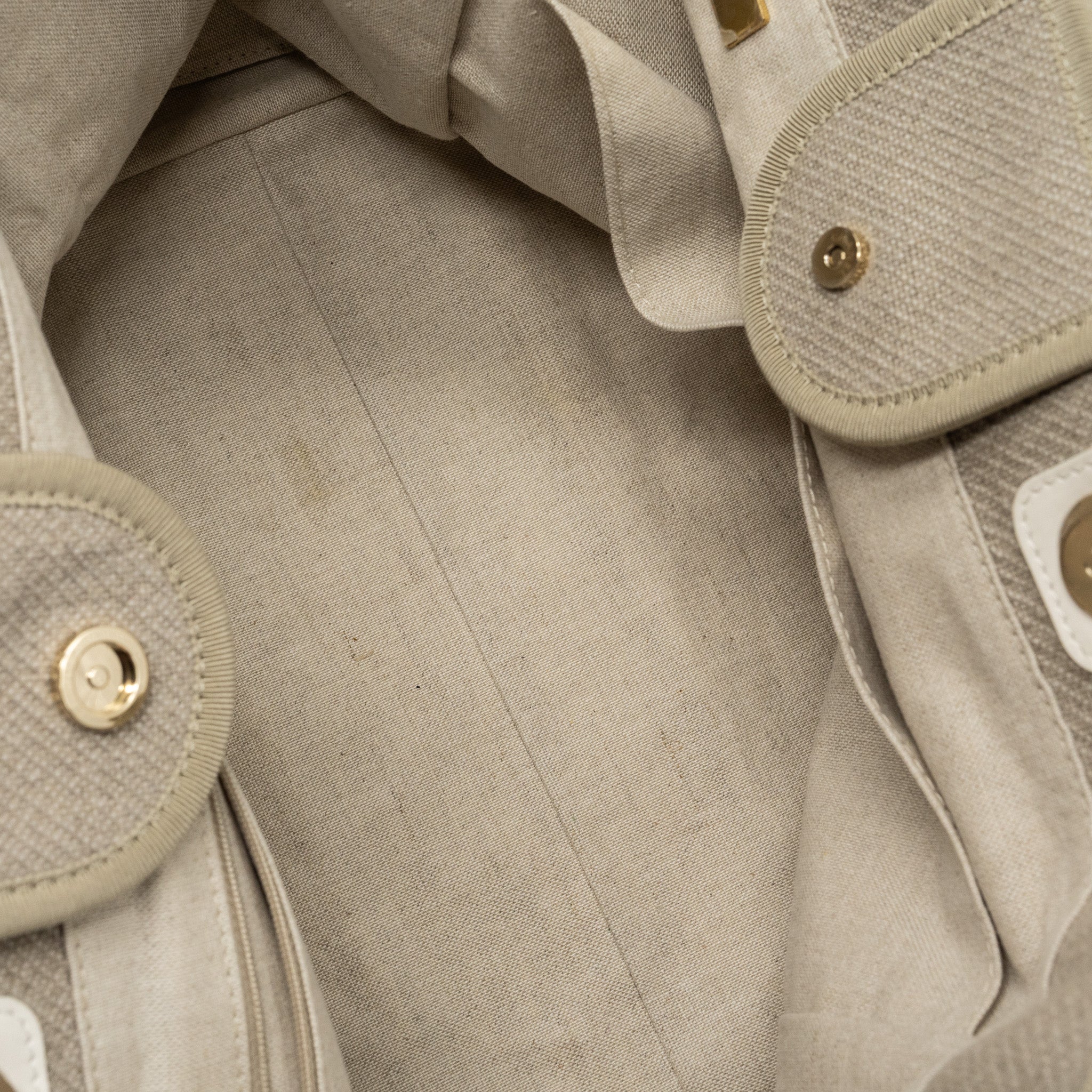 Chanel Deauville Bag Canvas/ Leather Beige/White GHW (microchip) - Image 14