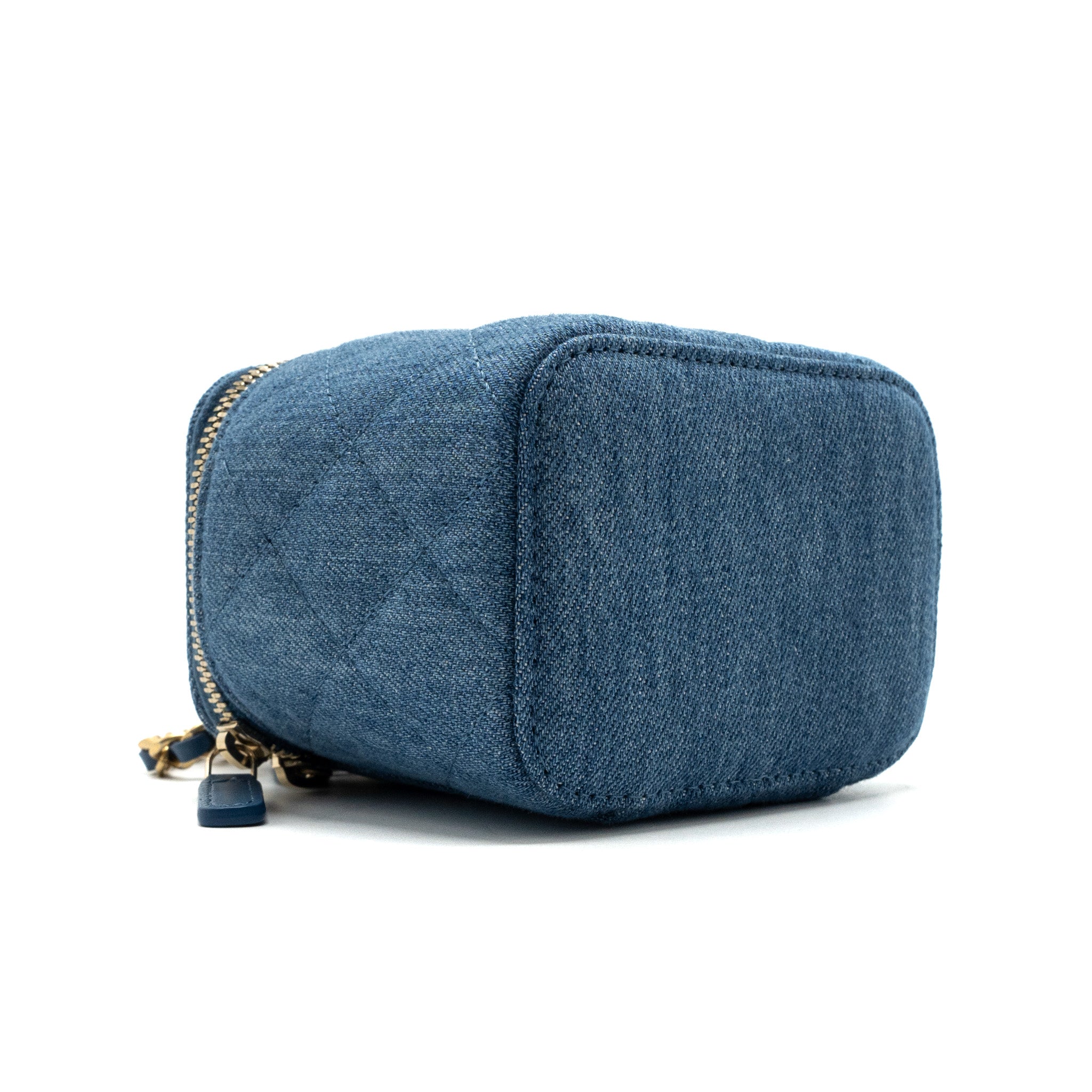 Chanel Pearl Crush Mini Vanity Case Denim Blue Brushed GHW - Image 6