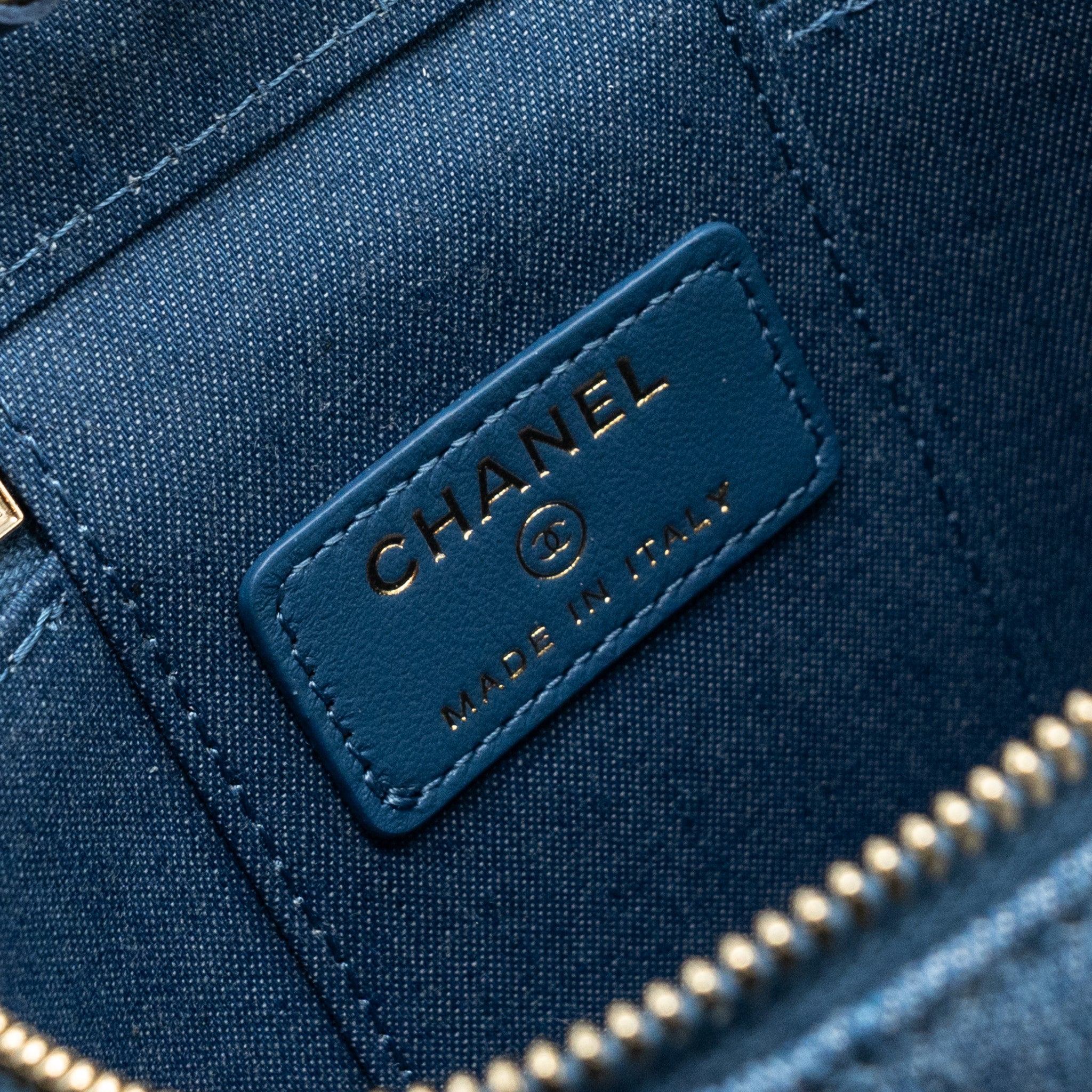 Chanel Pearl Crush Mini Vanity Case Denim Blue Brushed GHW - Image 9